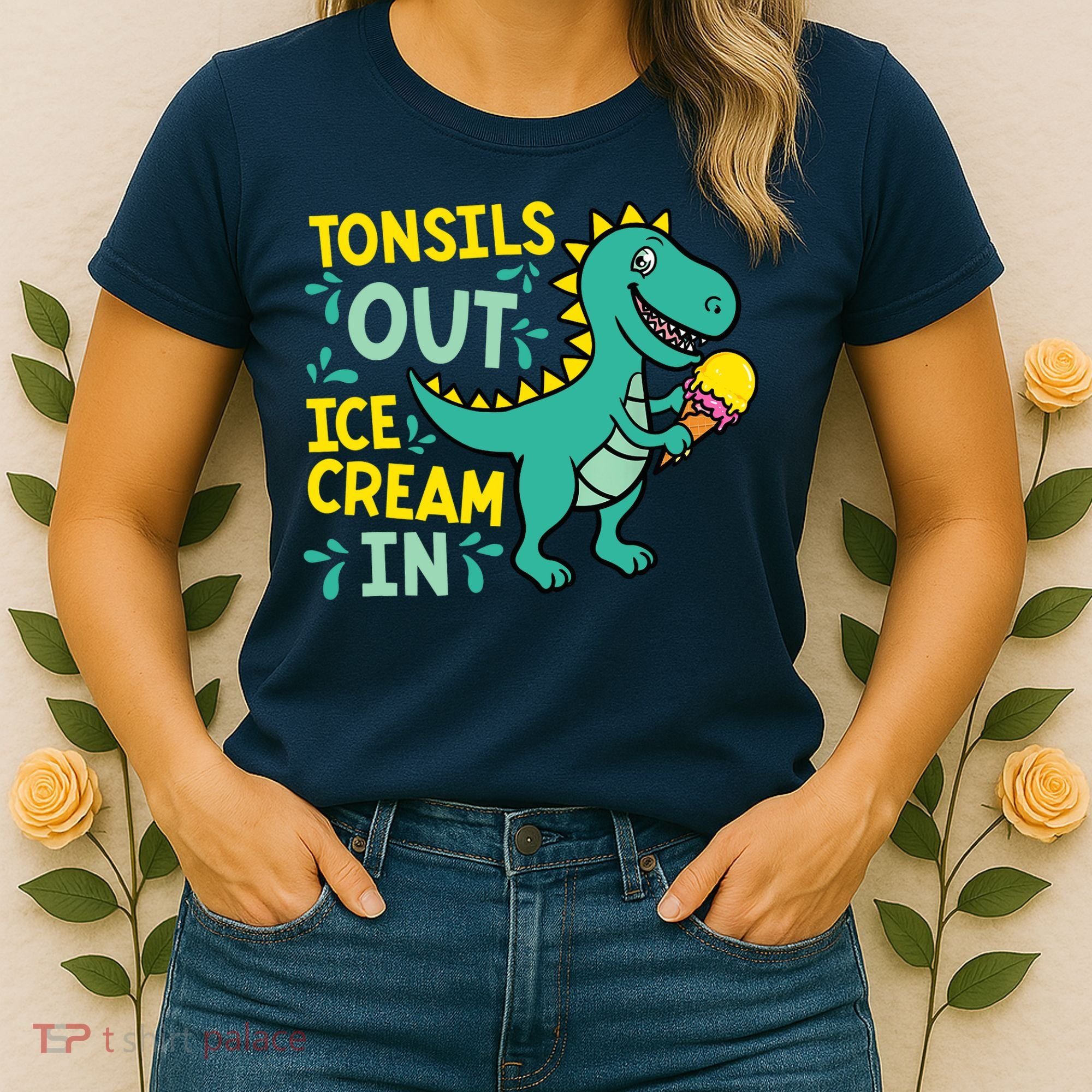 Tonsils Out Ice Cream In Dino Tonsillectomy Tonsil Removal Women's T-Shirt