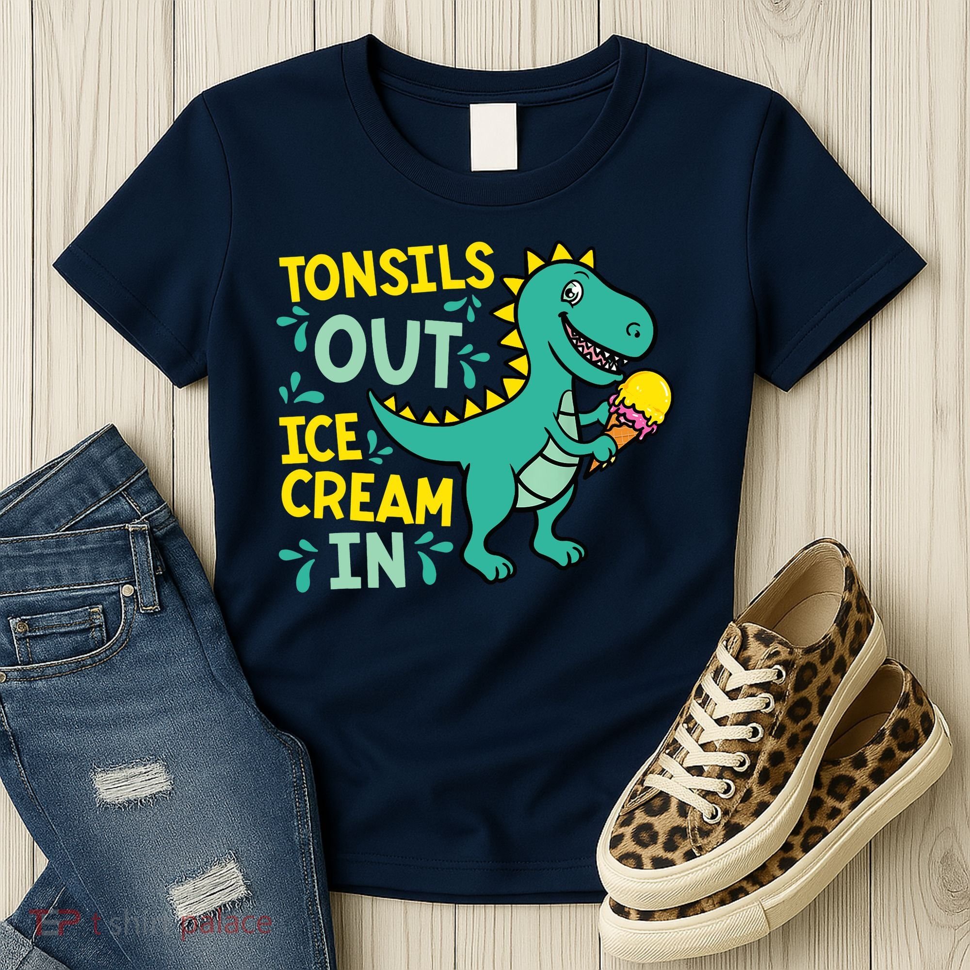 Tonsils Out Ice Cream In Dino Tonsillectomy Tonsil Removal Women's T-Shirt