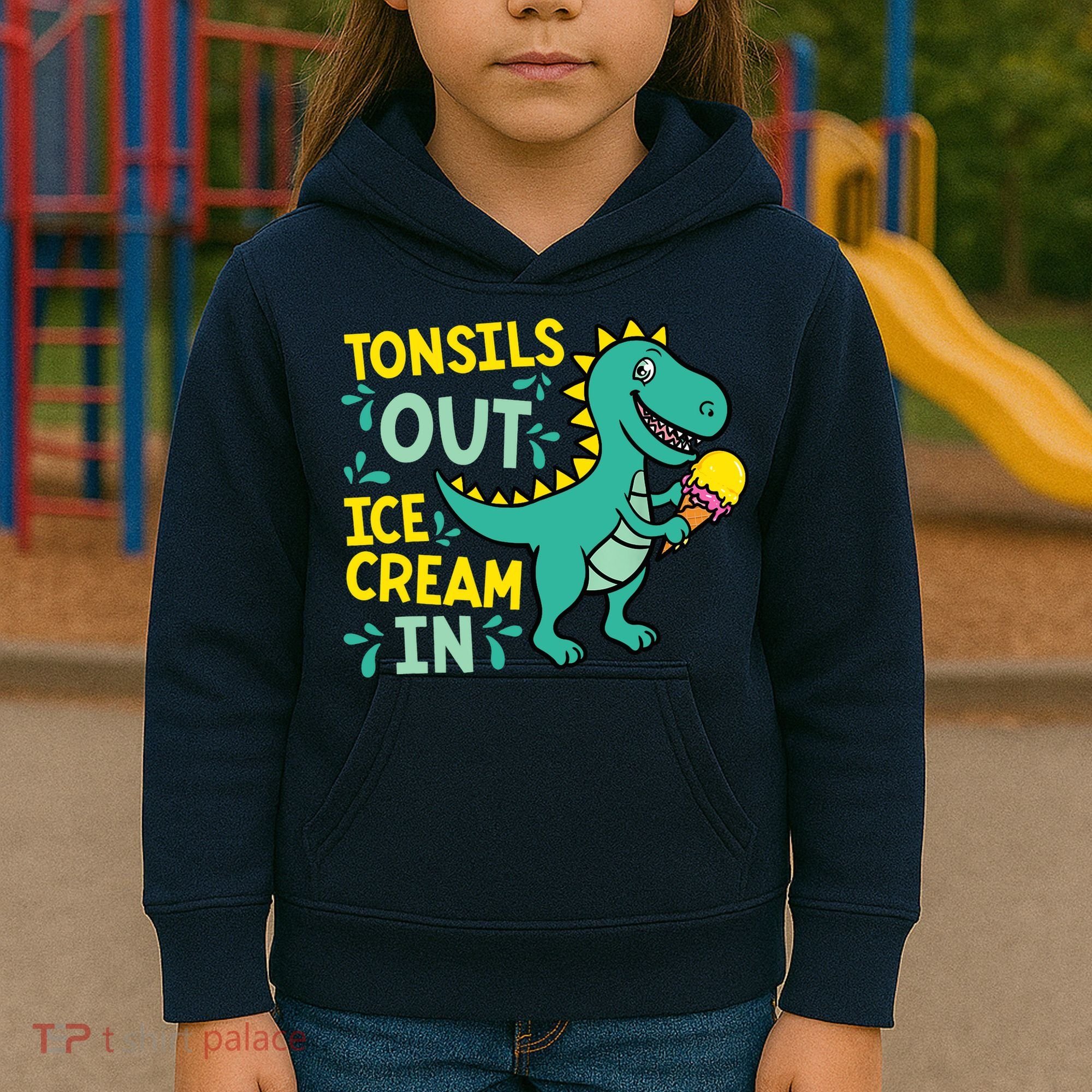 Tonsils Out Ice Cream In Dino Tonsillectomy Tonsil Removal Kids Hoodie