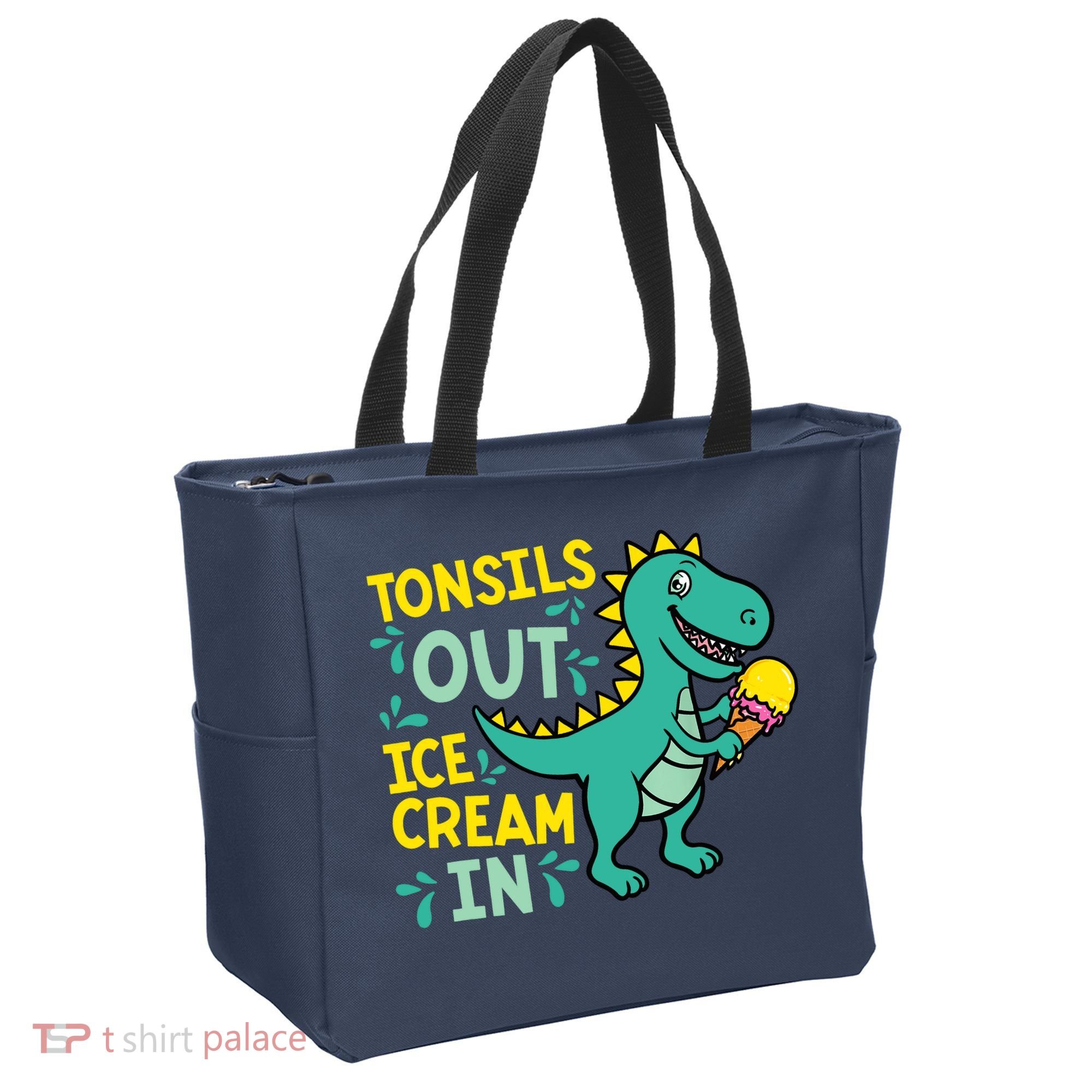 Tonsils Out Ice Cream In Dino Tonsillectomy Tonsil Removal Tote Bag
