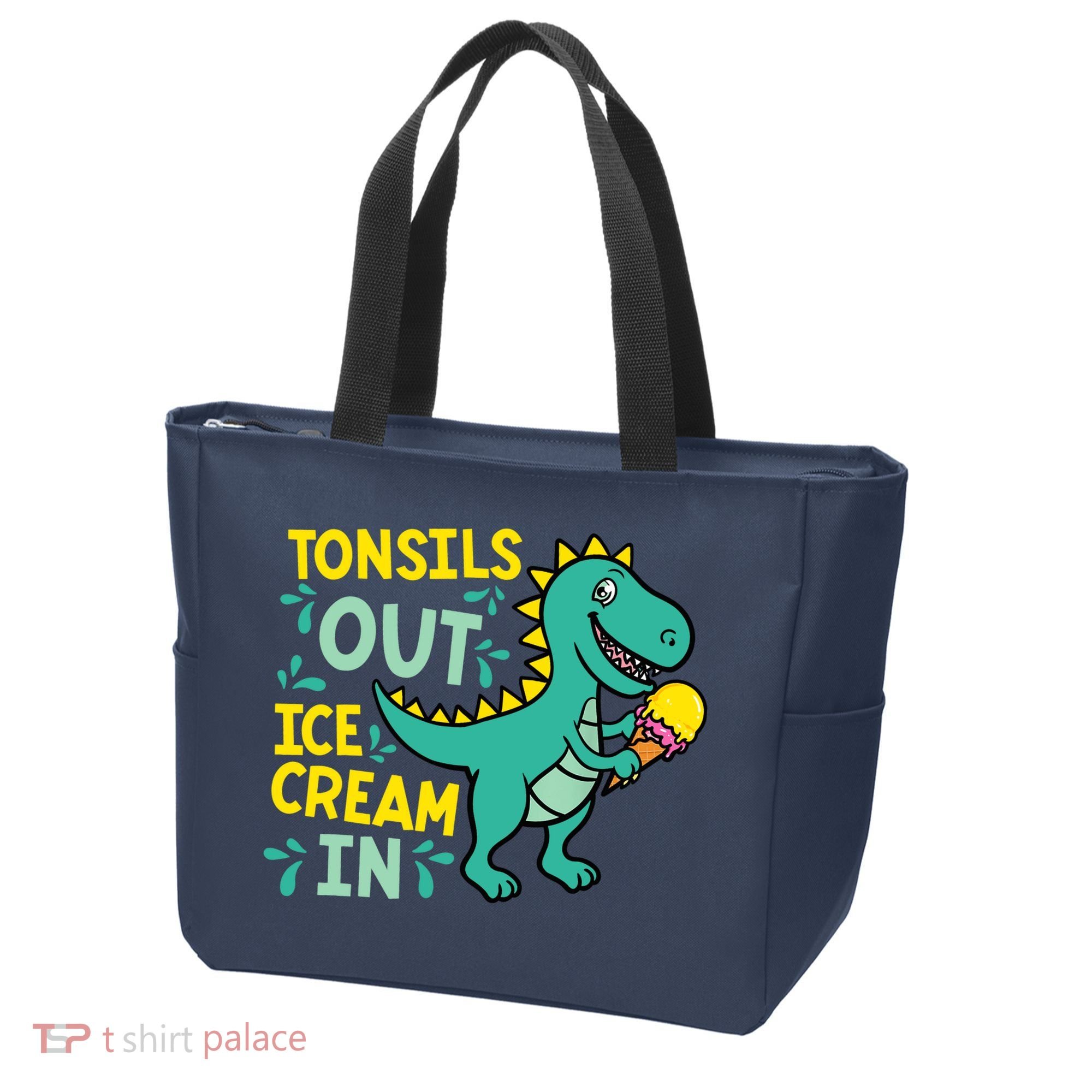 Tonsils Out Ice Cream In Dino Tonsillectomy Tonsil Removal Tote Bag