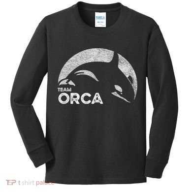 Team Orca Killer Whale Distressed Design Kids Long Sleeve Shirt