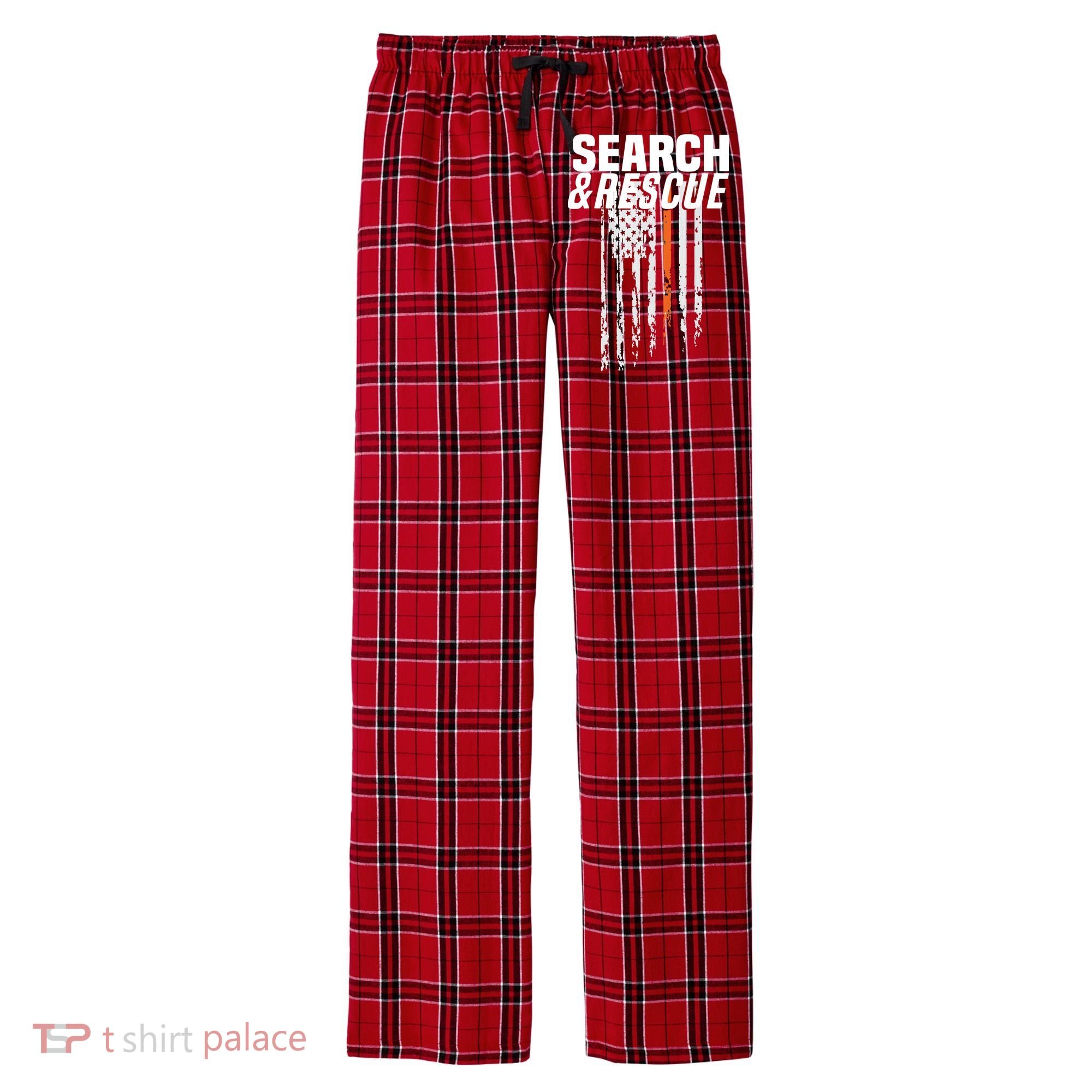 Thin Orange Line Search Rescue SAR Emergency Team Men's Flannel Plaid Pajama Pants