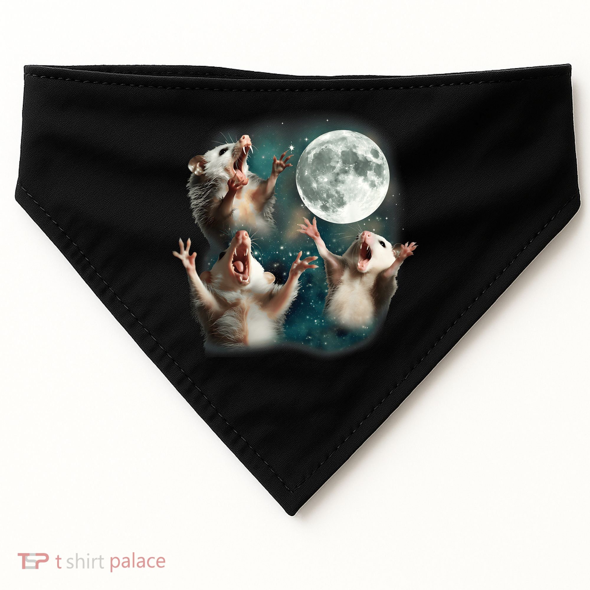 Three Opposum Moon 3 Possum Dead Moon Weird Cursed Meme USA-Made Doggie Bandana