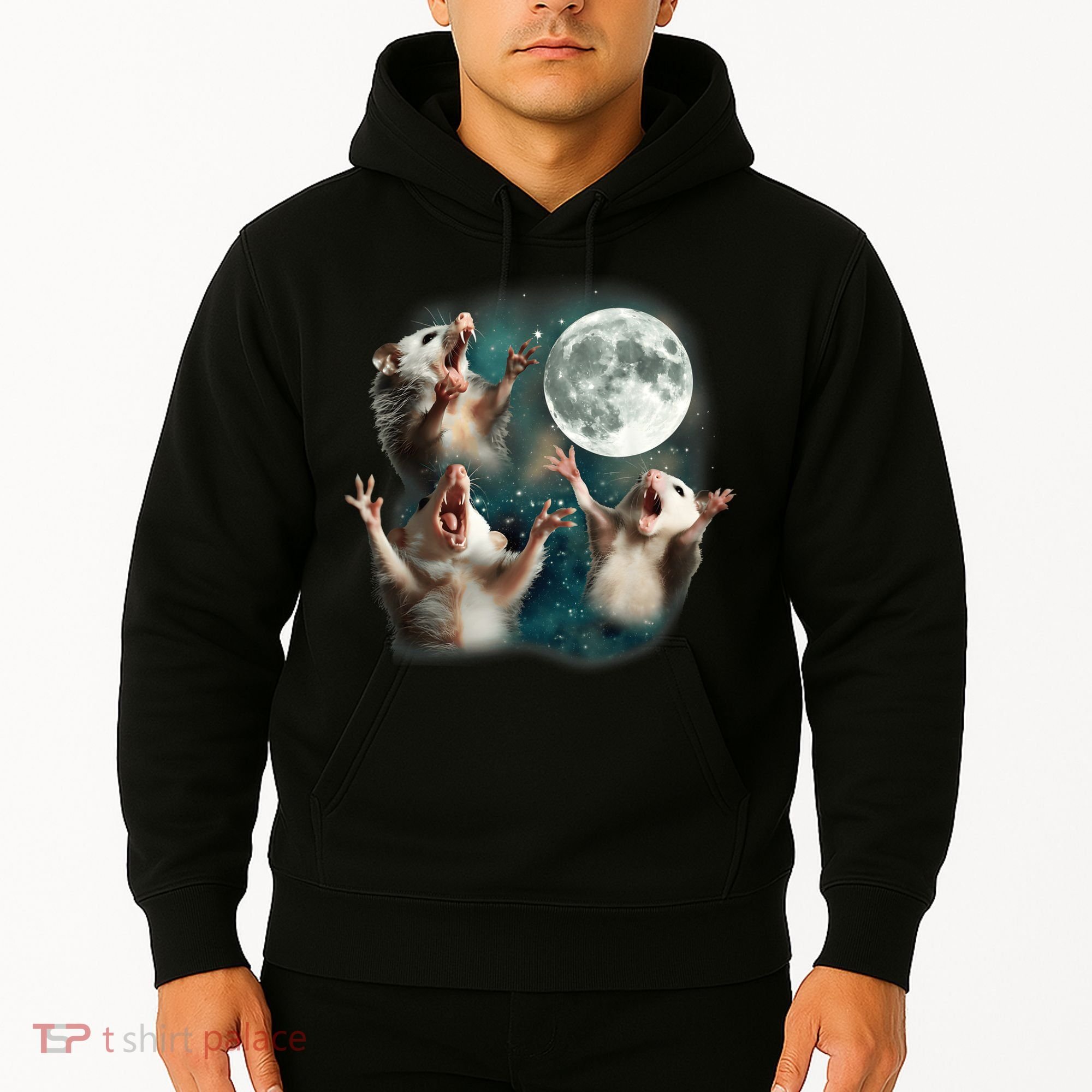 Three Opposum Moon 3 Possum Dead Moon Weird Cursed Meme Hoodie