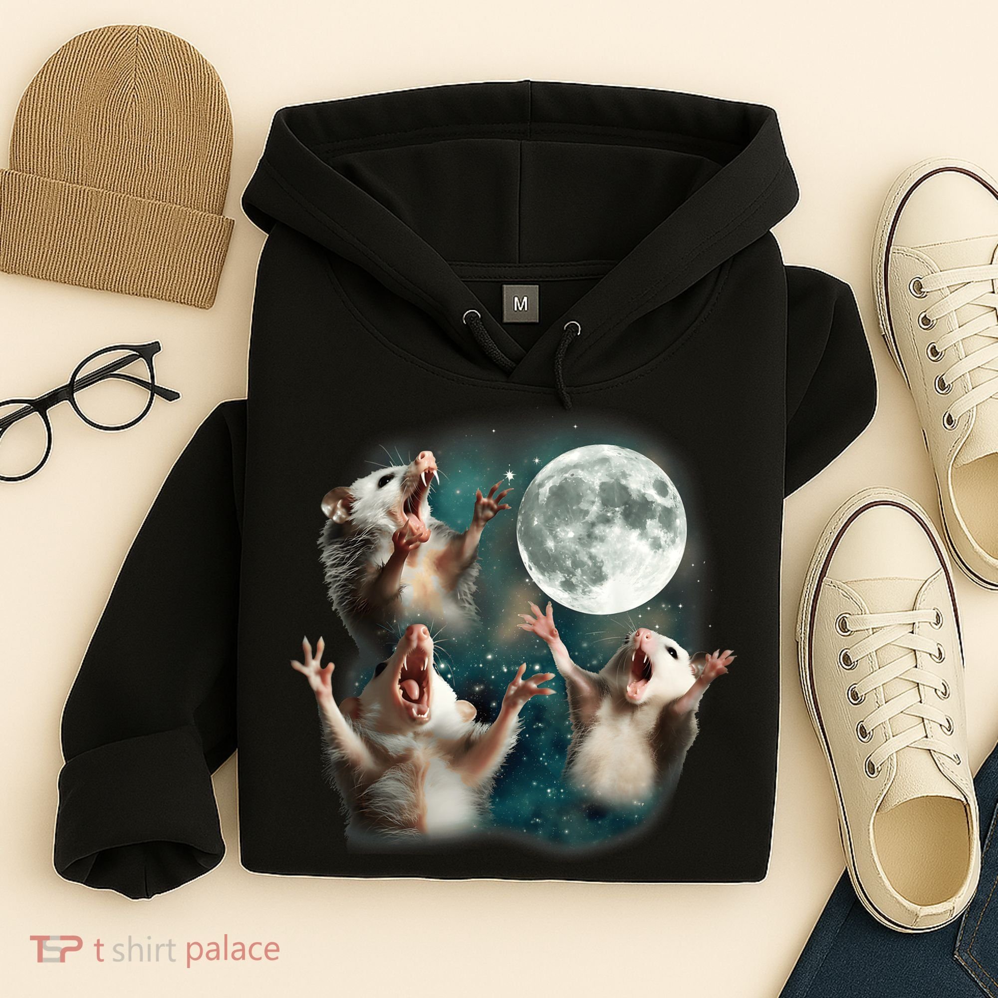 Three Opposum Moon 3 Possum Dead Moon Weird Cursed Meme Hoodie