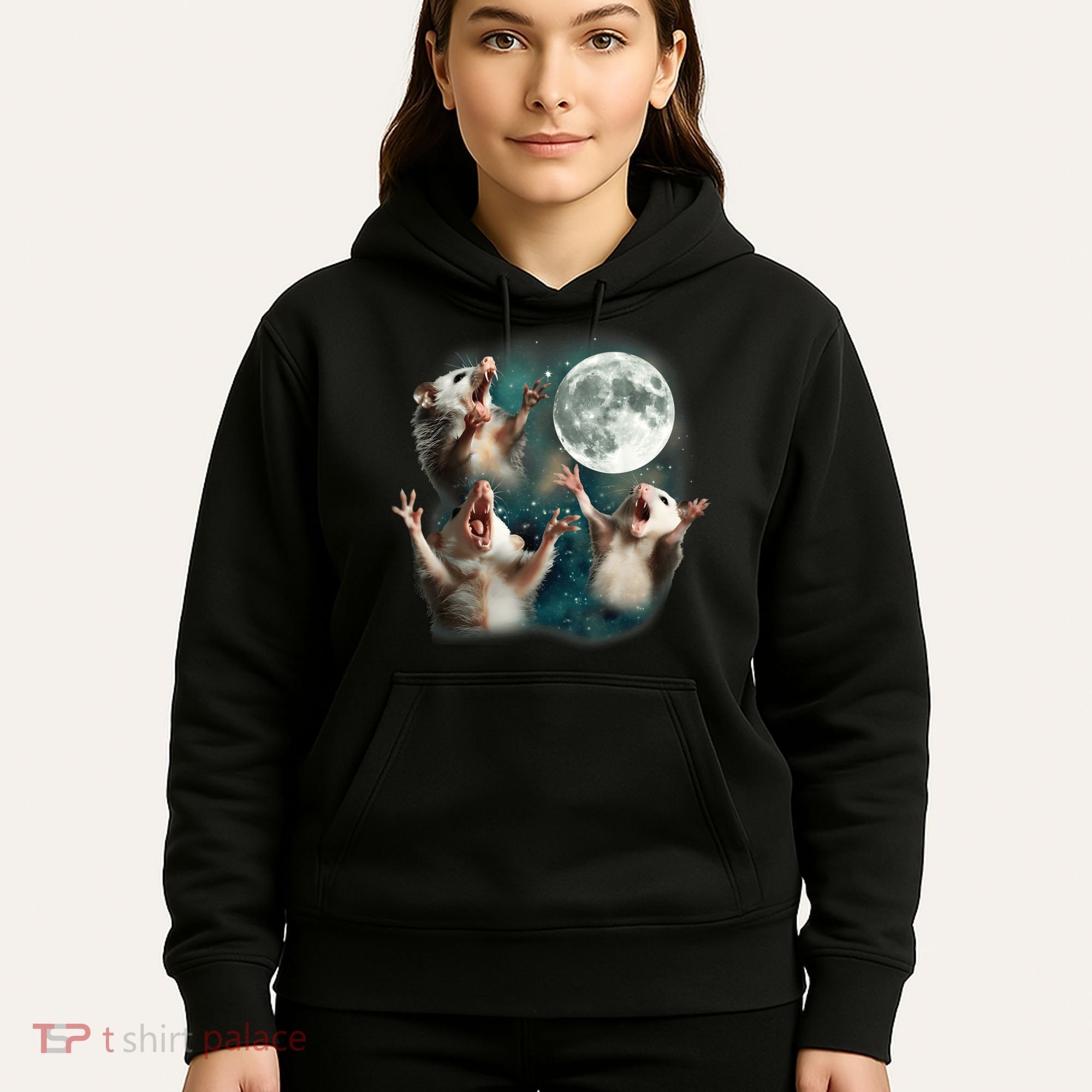 Three Opposum Moon 3 Possum Dead Moon Weird Cursed Meme Hoodie