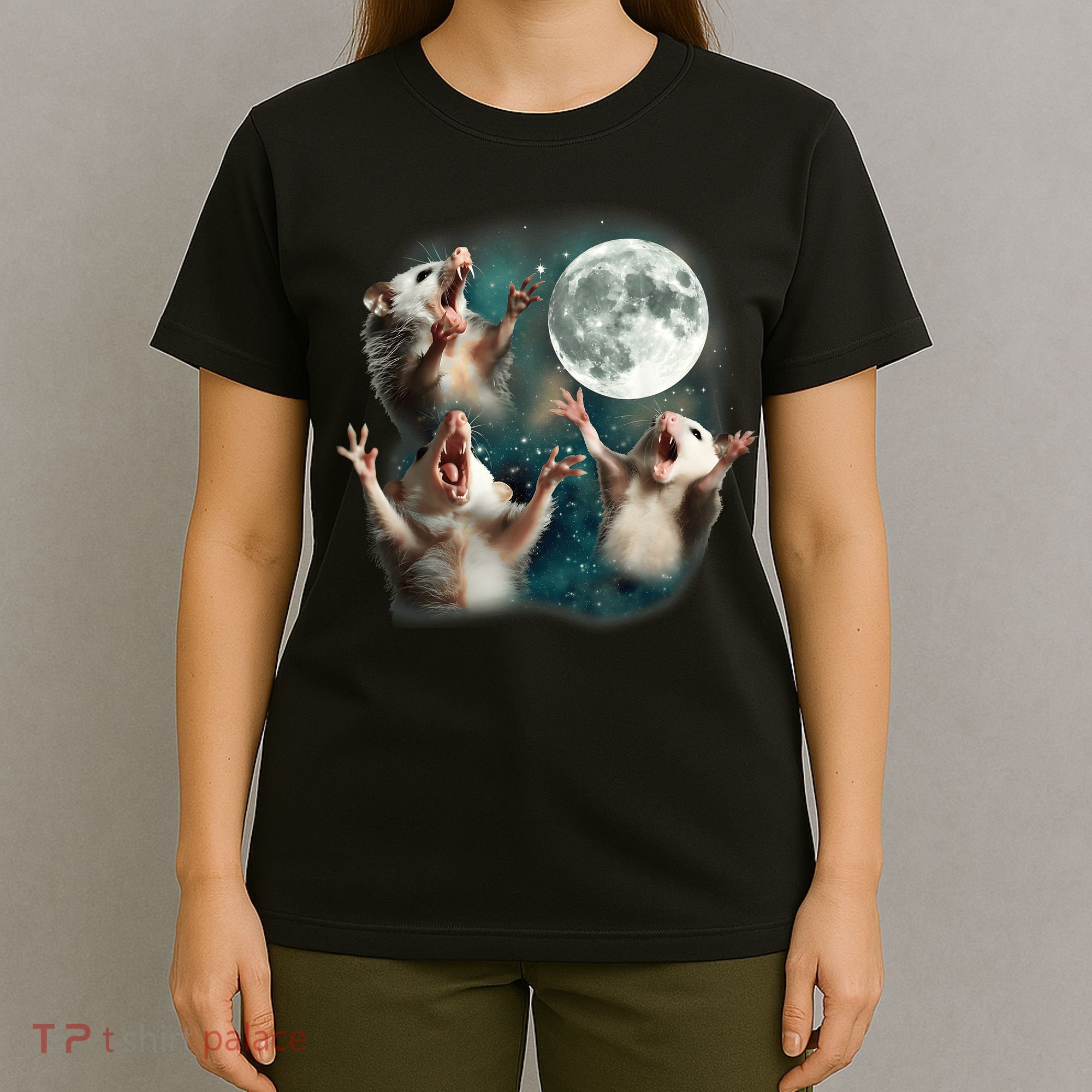 Three Opposum Moon 3 Possum Dead Moon Weird Cursed Meme T-Shirt