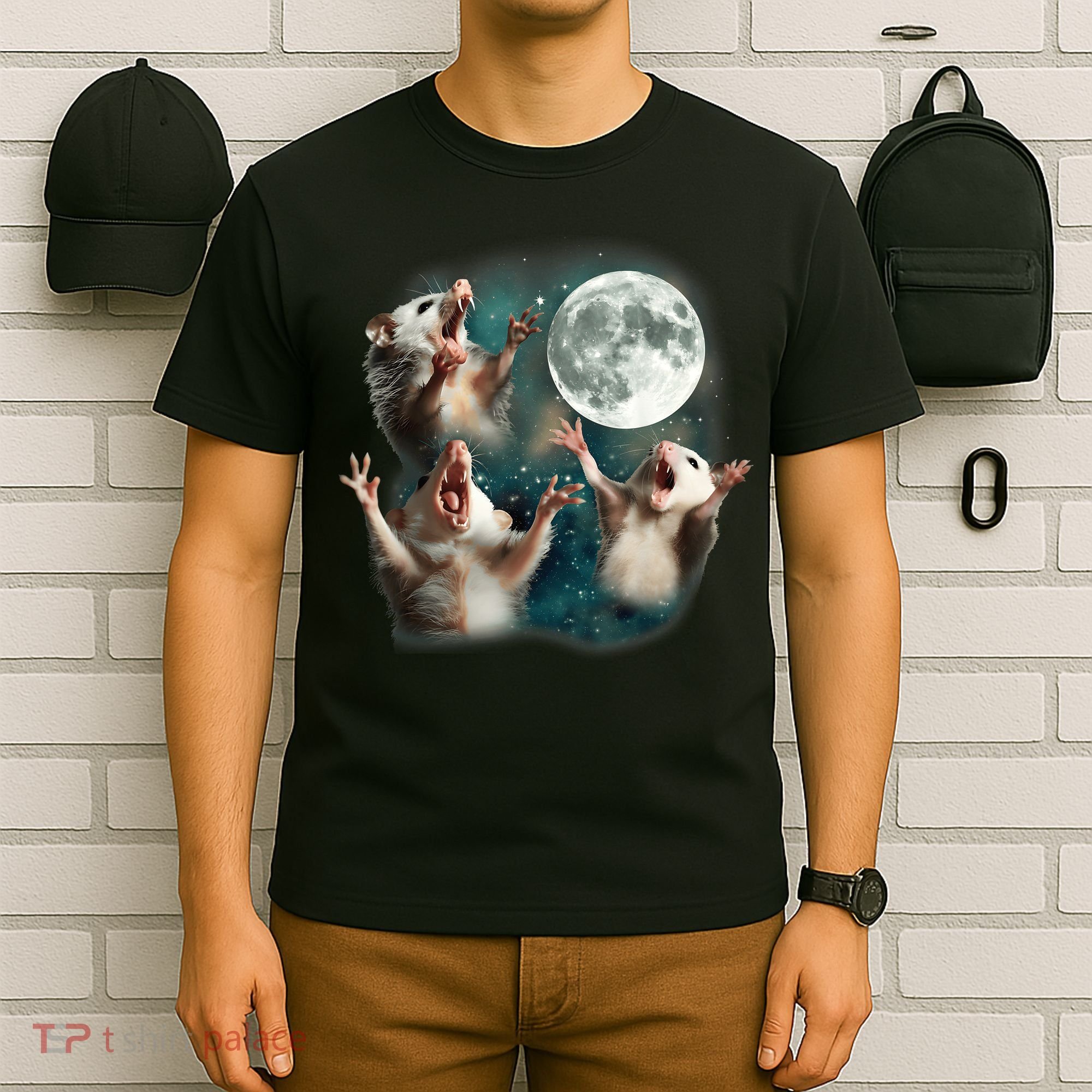 Three Opposum Moon 3 Possum Dead Moon Weird Cursed Meme T-Shirt