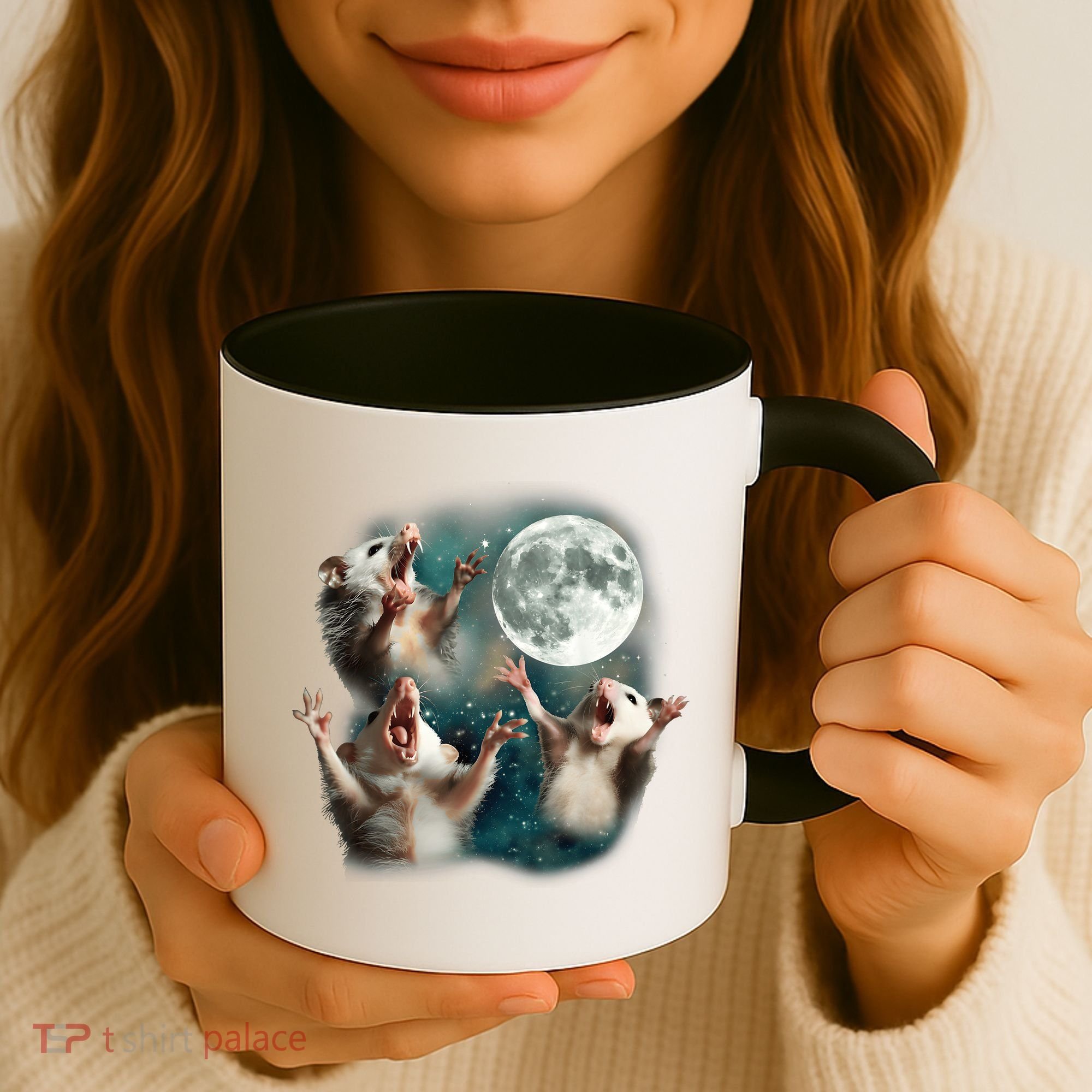 Three Opposum Moon 3 Possum Dead Moon Weird Cursed Meme Coffee Mug