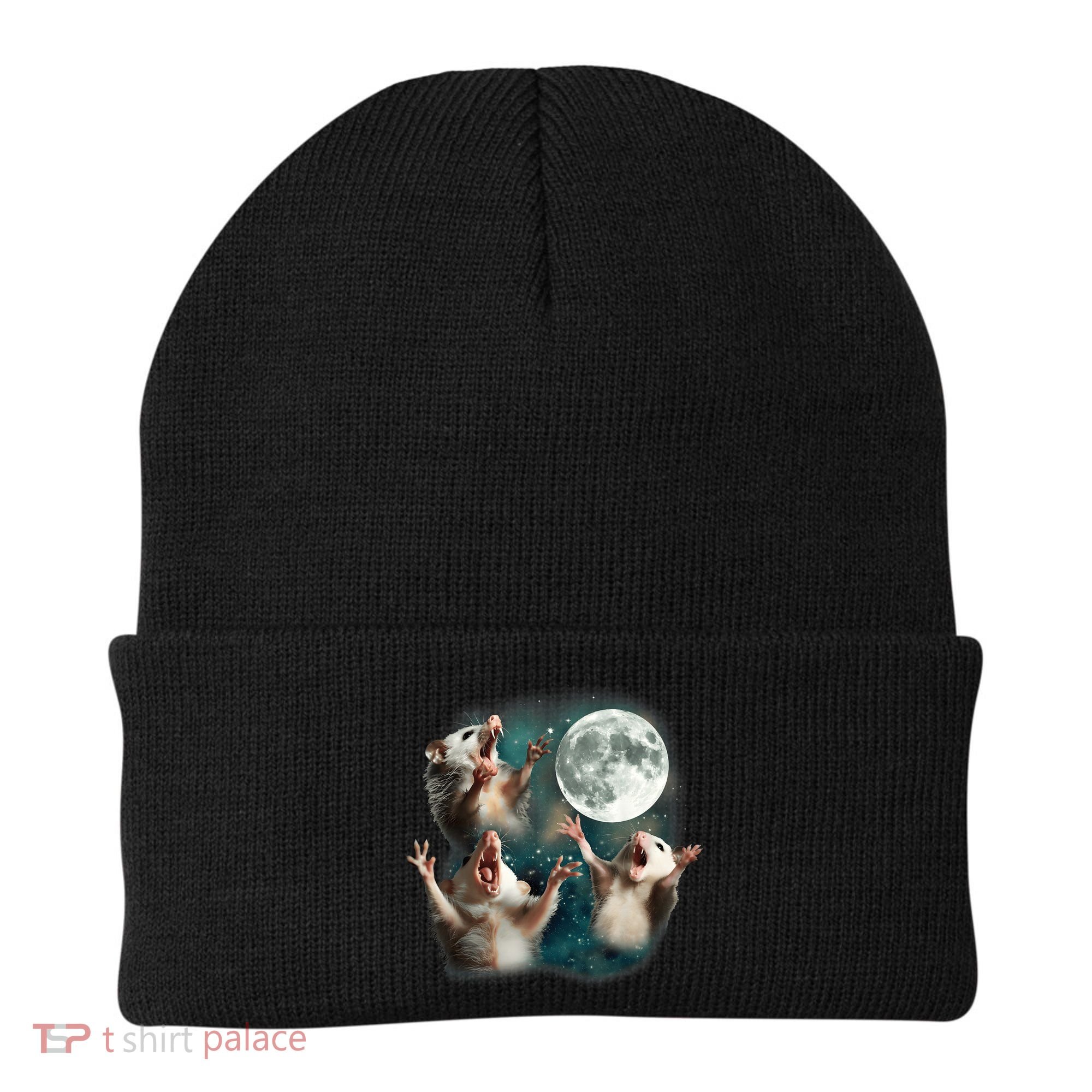 Three Opposum Moon 3 Possum Dead Moon Weird Cursed Meme Beanie