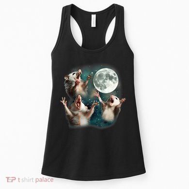 Three Opposum Moon 3 Possum Dead Moon Weird Cursed Meme Women's Tank Top