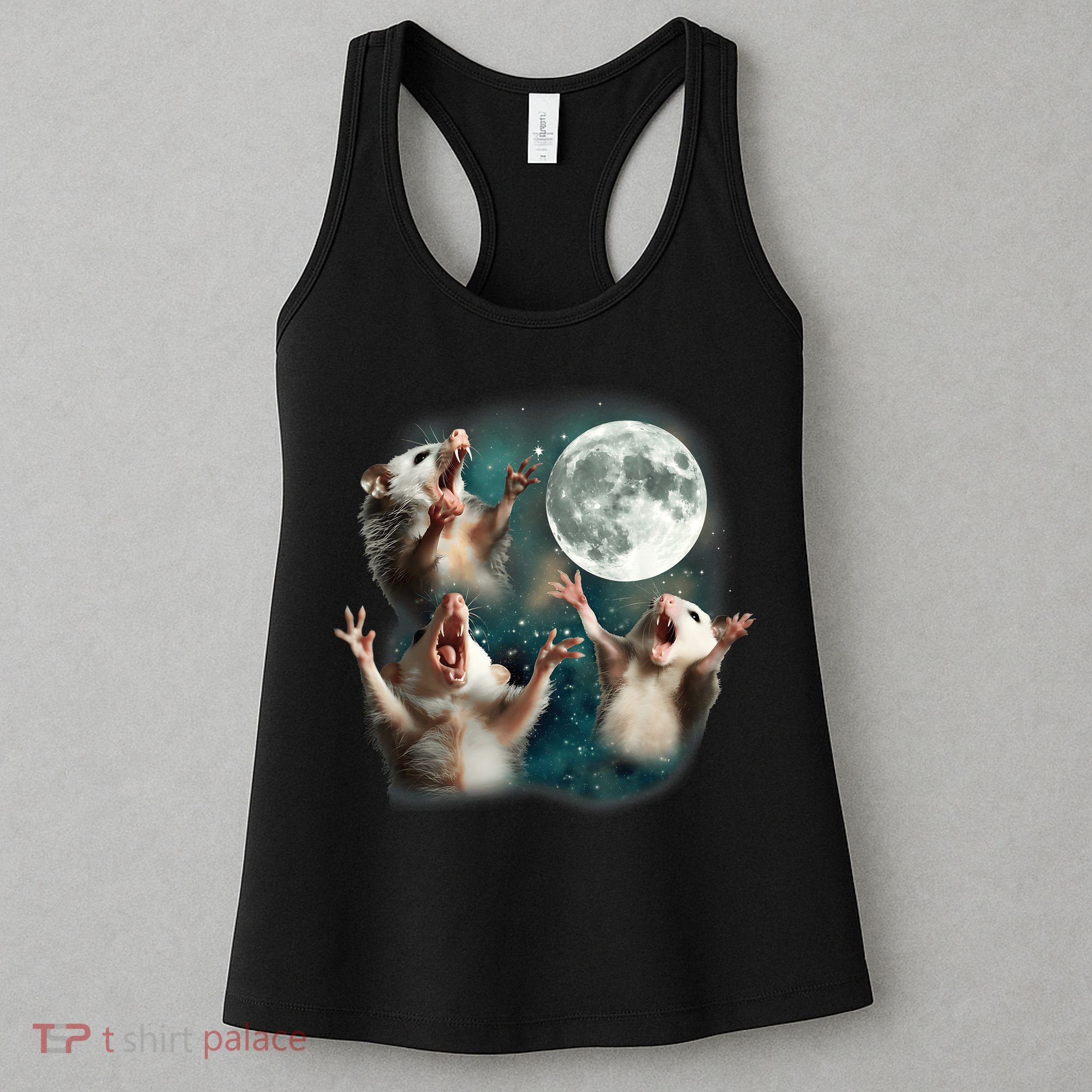 Three Opposum Moon 3 Possum Dead Moon Weird Cursed Meme Women's Tank Top