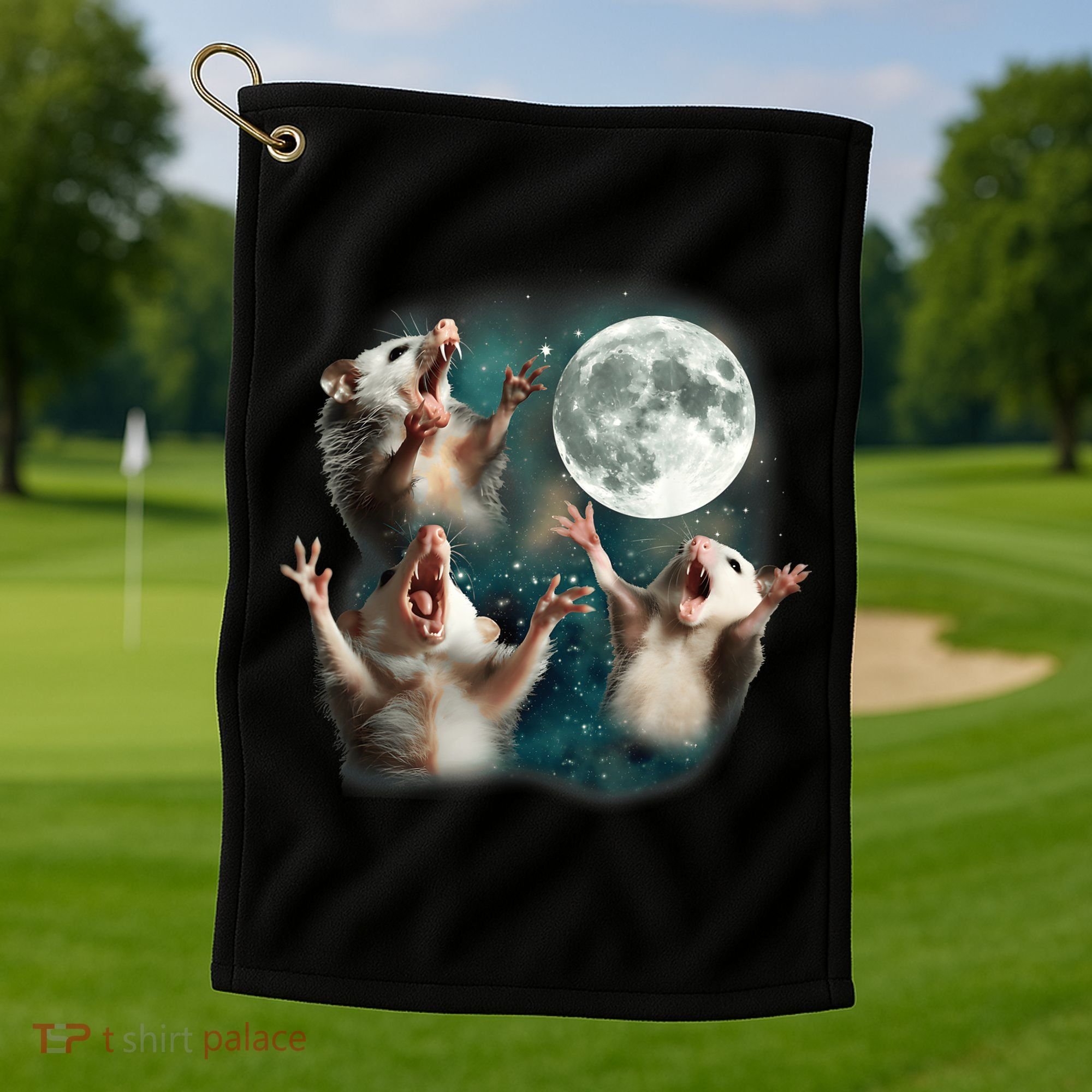 Three Opposum Moon 3 Possum Dead Moon Weird Cursed Meme Golf Towel