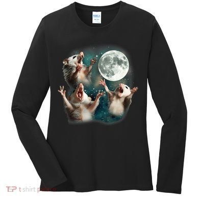 Three Opposum Moon 3 Possum Dead Moon Weird Cursed Meme Women's Long Sleeve Shirt