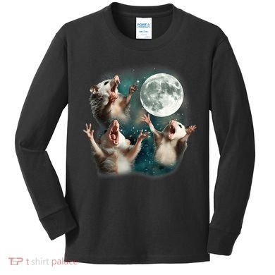 Three Opposum Moon 3 Possum Dead Moon Weird Cursed Meme Kids Long Sleeve Shirt