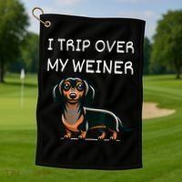 Tripping Over My Weiner Funny Dachshund Doxie Weiner Gift Golf Towel thumb 1