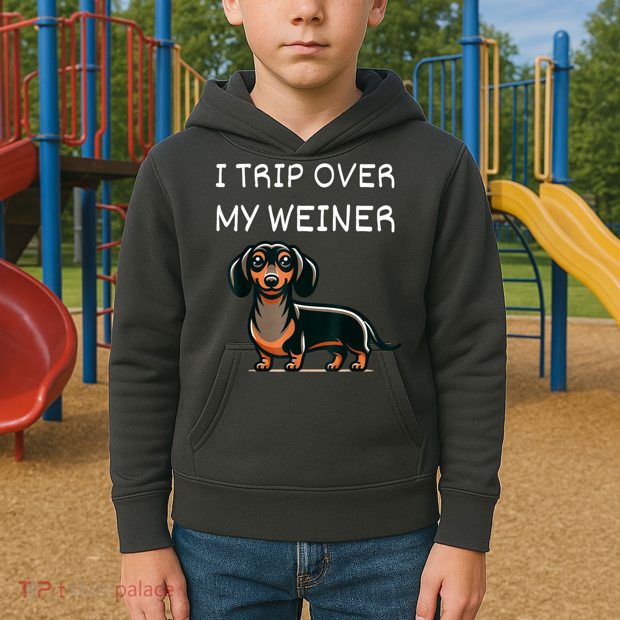 Tripping Over My Weiner Funny Dachshund Doxie Weiner Gift Kids Hoodie