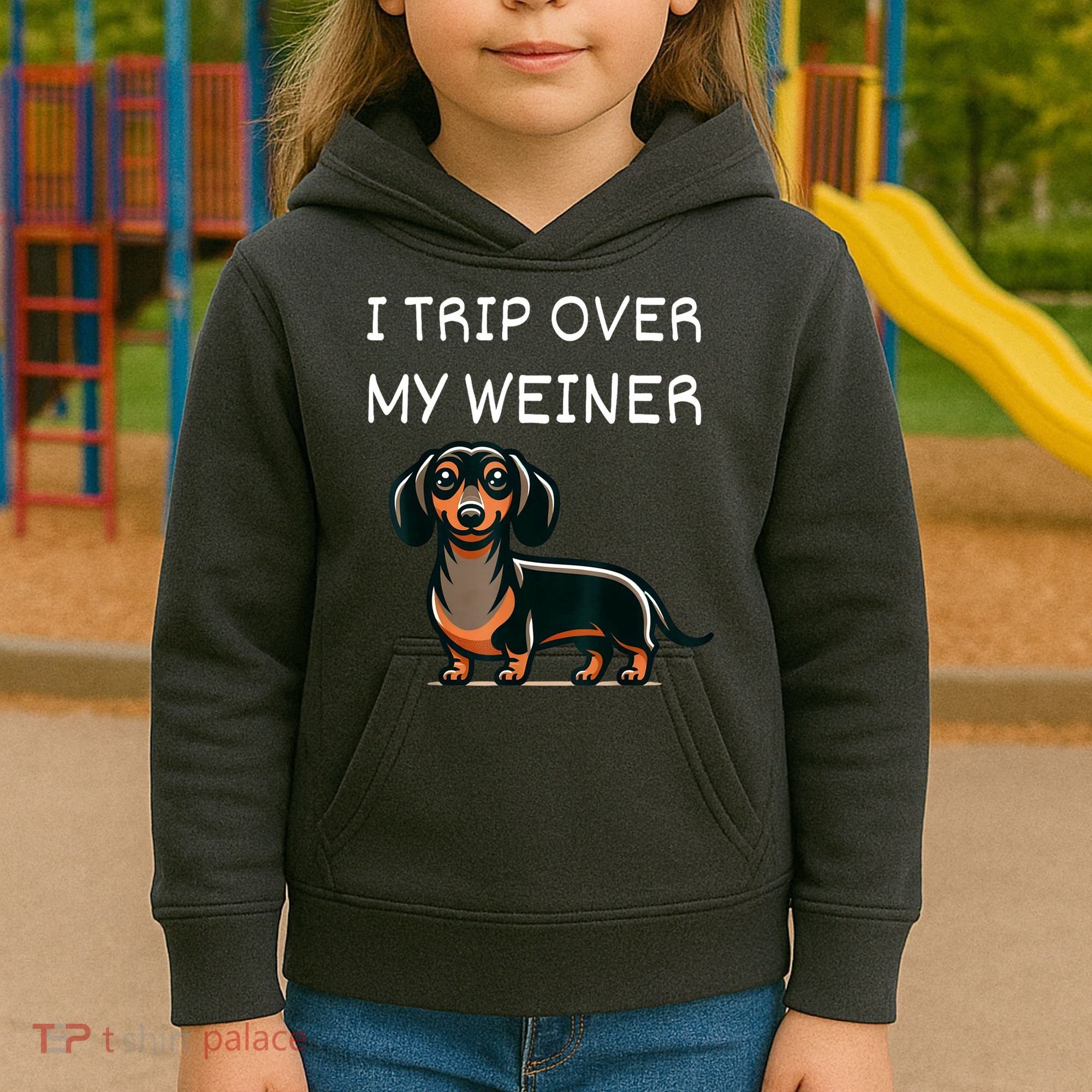 Tripping Over My Weiner Funny Dachshund Doxie Weiner Gift Kids Hoodie