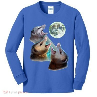 Three Opposum Moon With 3 Possums And Dead Moon Kids Long Sleeve Shirt
