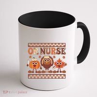 Thanksgiving Or Nurse Fall Pumpkin And Turkey Autumn Check Coffee Mug thumb 1