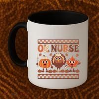 Thanksgiving Or Nurse Fall Pumpkin And Turkey Autumn Check Coffee Mug thumb 2