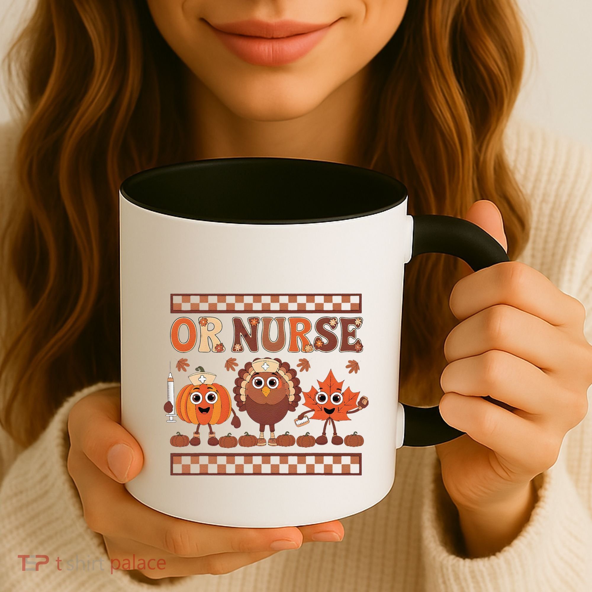 Thanksgiving Or Nurse Fall Pumpkin And Turkey Autumn Check Coffee Mug