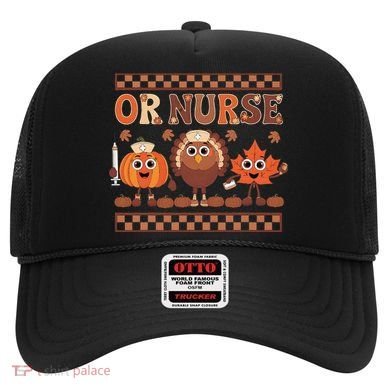 Thanksgiving Or Nurse Fall Pumpkin And Turkey Autumn Check Hat