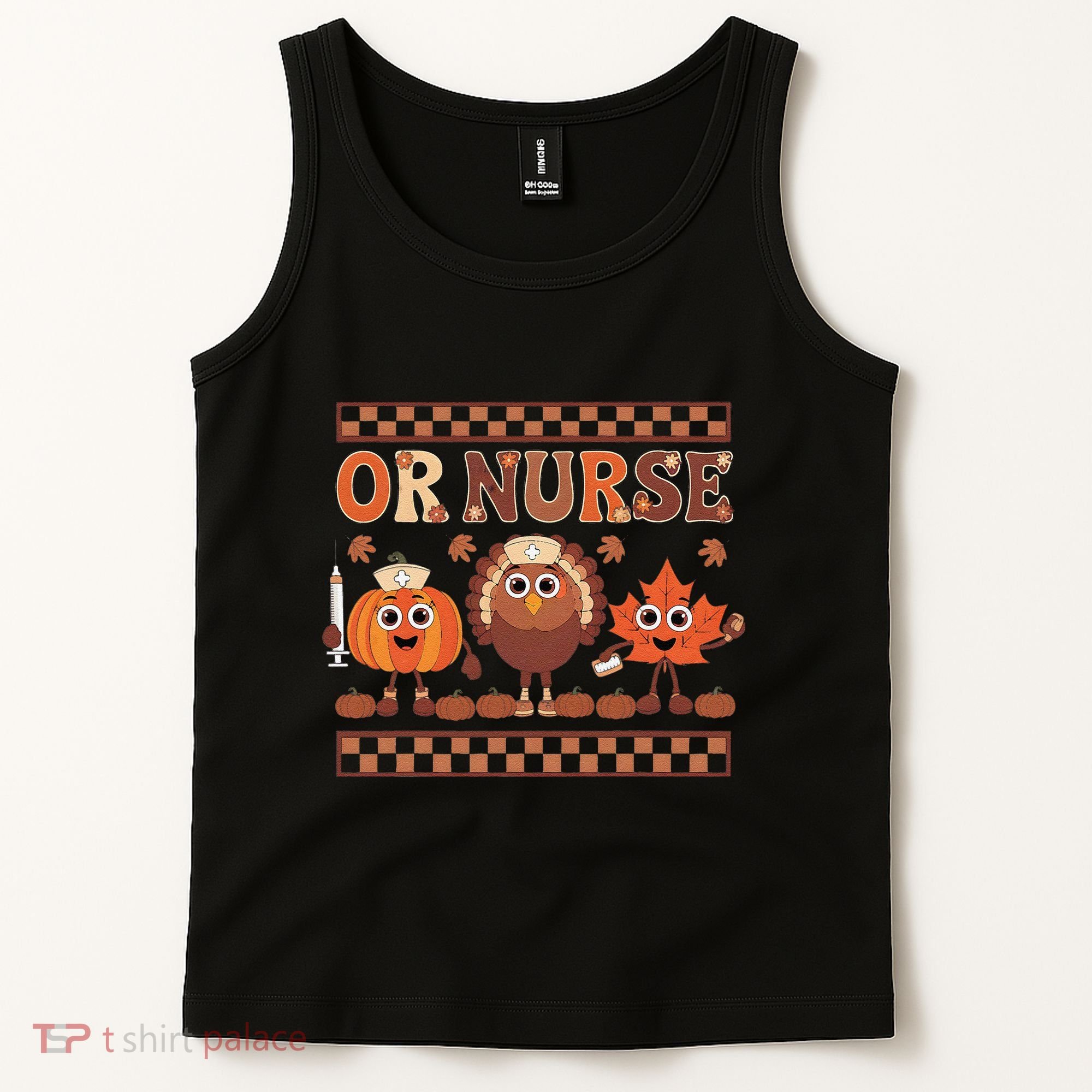 Thanksgiving Or Nurse Fall Pumpkin And Turkey Autumn Check Tank Top
