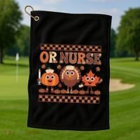 Thanksgiving Or Nurse Fall Pumpkin And Turkey Autumn Check Golf Towel thumb 1