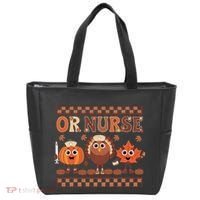 Thanksgiving Or Nurse Fall Pumpkin And Turkey Autumn Check Tote Bag thumb 0