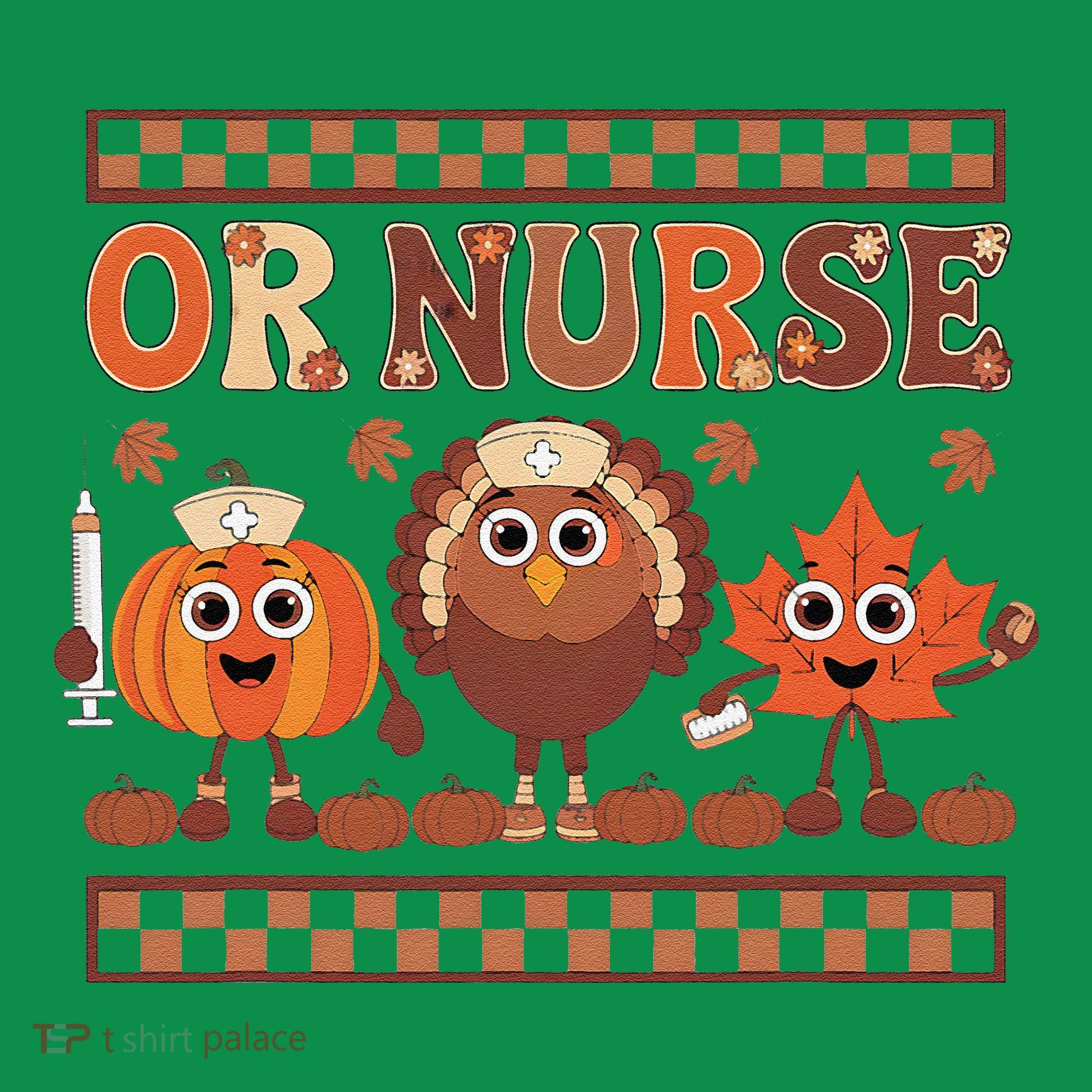 Thanksgiving Or Nurse Fall Pumpkin And Turkey Autumn Check Long Sleeve Shirt