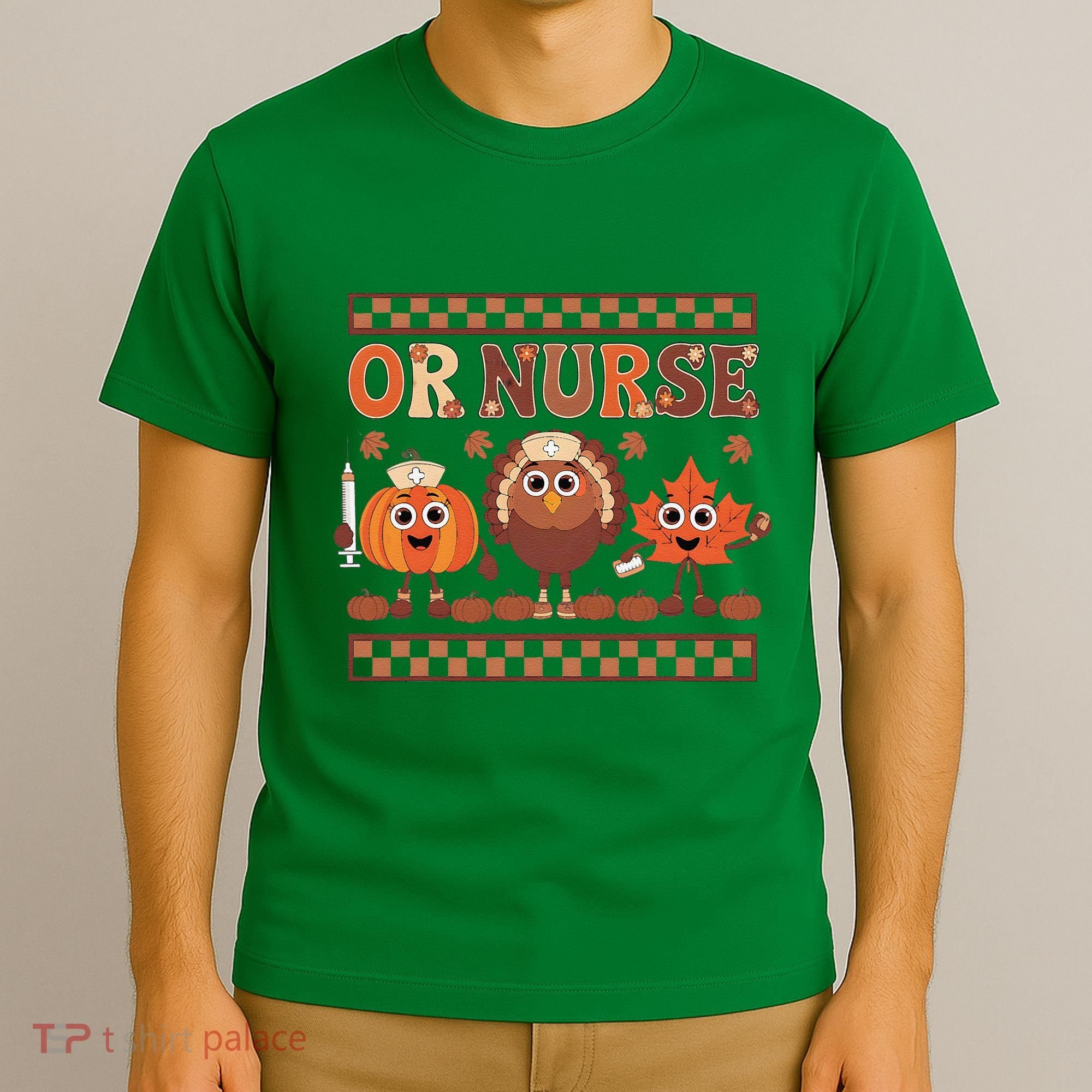 Thanksgiving Or Nurse Fall Pumpkin And Turkey Autumn Check T-Shirt