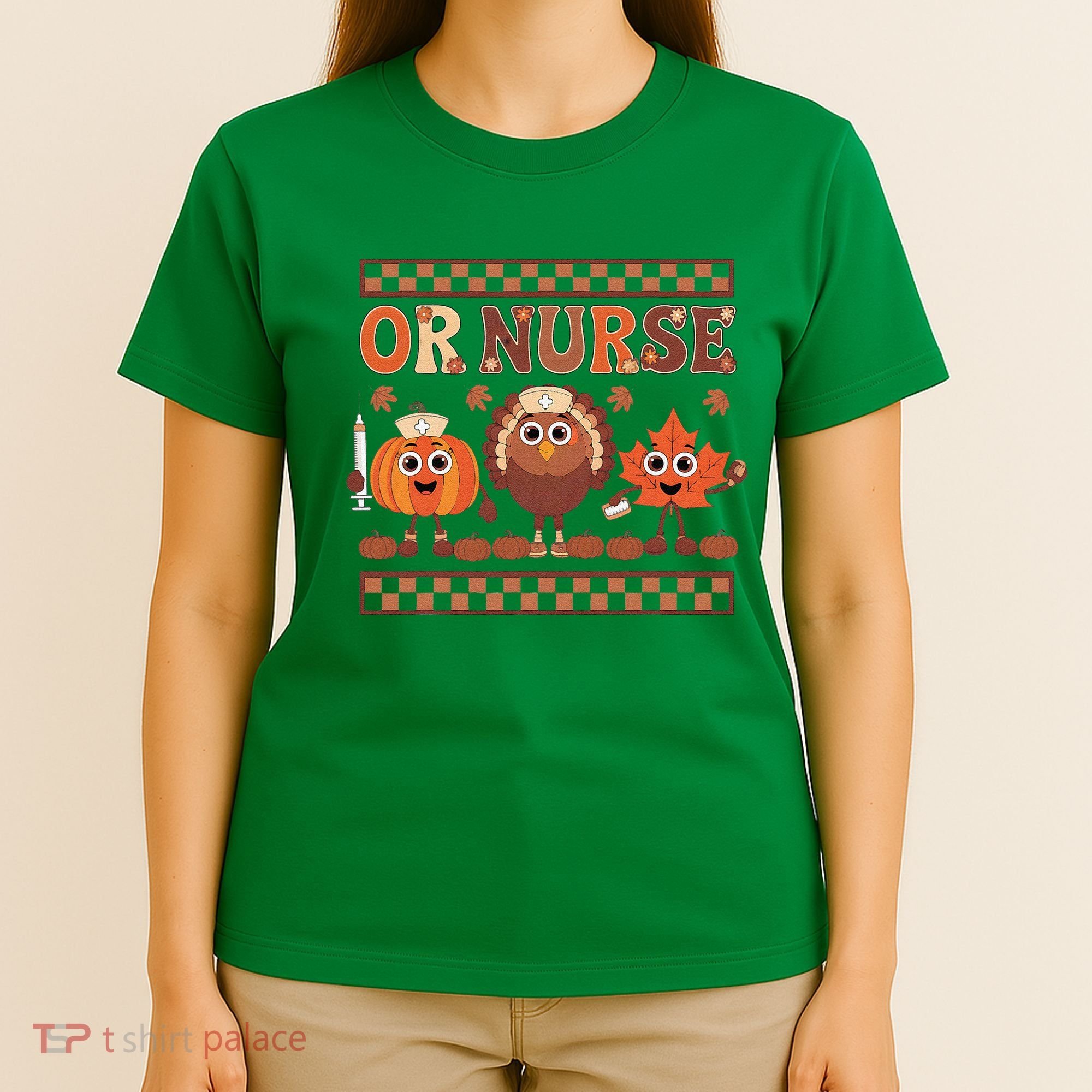 Thanksgiving Or Nurse Fall Pumpkin And Turkey Autumn Check T-Shirt