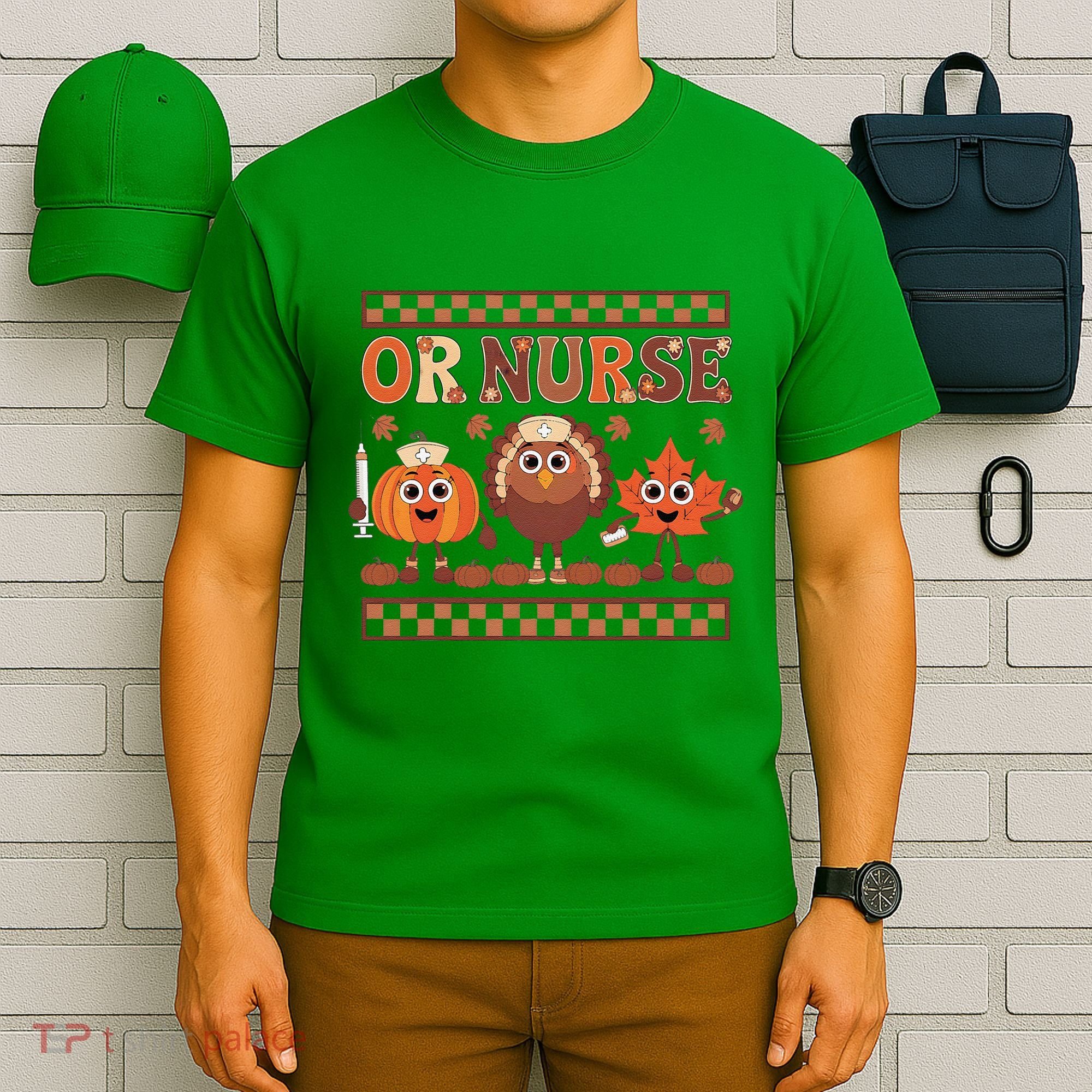 Thanksgiving Or Nurse Fall Pumpkin And Turkey Autumn Check T-Shirt