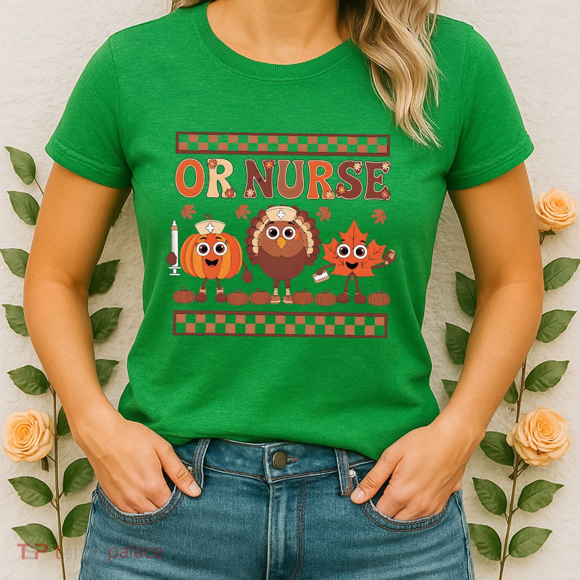Thanksgiving Or Nurse Fall Pumpkin And Turkey Autumn Check Women's T-Shirt