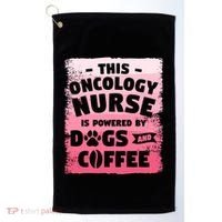 This Oncology Nurse Is Powered By Dogs And Coffee Oncologist Gift Golf Towel thumb 0