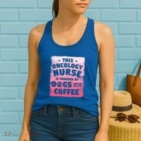 This Oncology Nurse Is Powered By Dogs And Coffee Oncologist Gift Women's Tank Top thumb 2