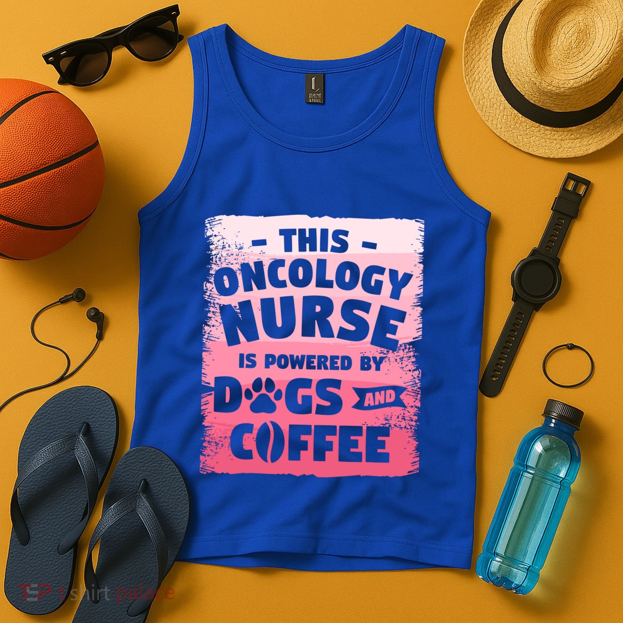 This Oncology Nurse Is Powered By Dogs And Coffee Oncologist Gift Tank Top