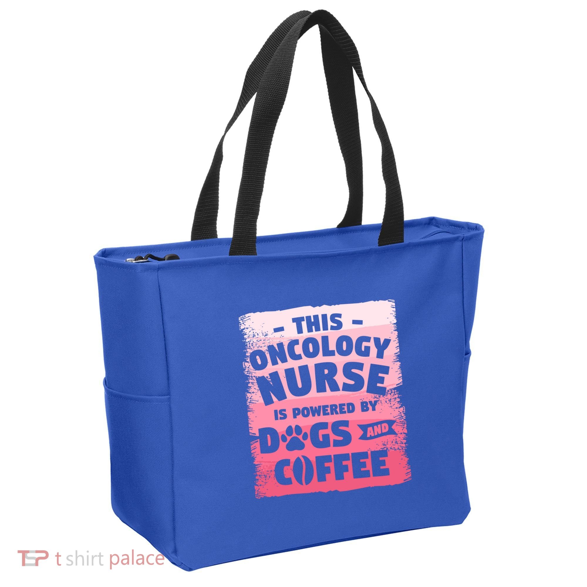 This Oncology Nurse Is Powered By Dogs And Coffee Oncologist Gift Tote Bag