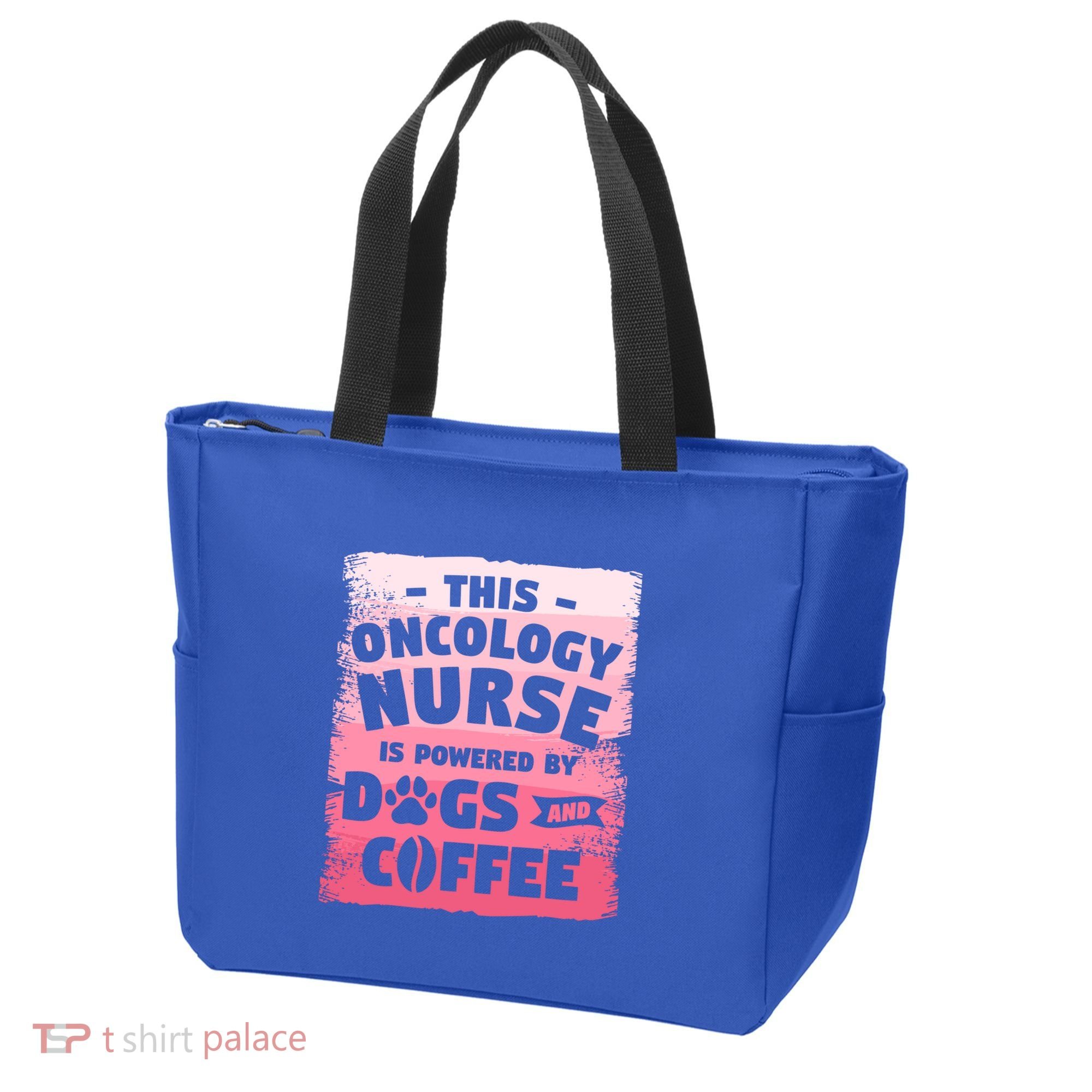 This Oncology Nurse Is Powered By Dogs And Coffee Oncologist Gift Tote Bag
