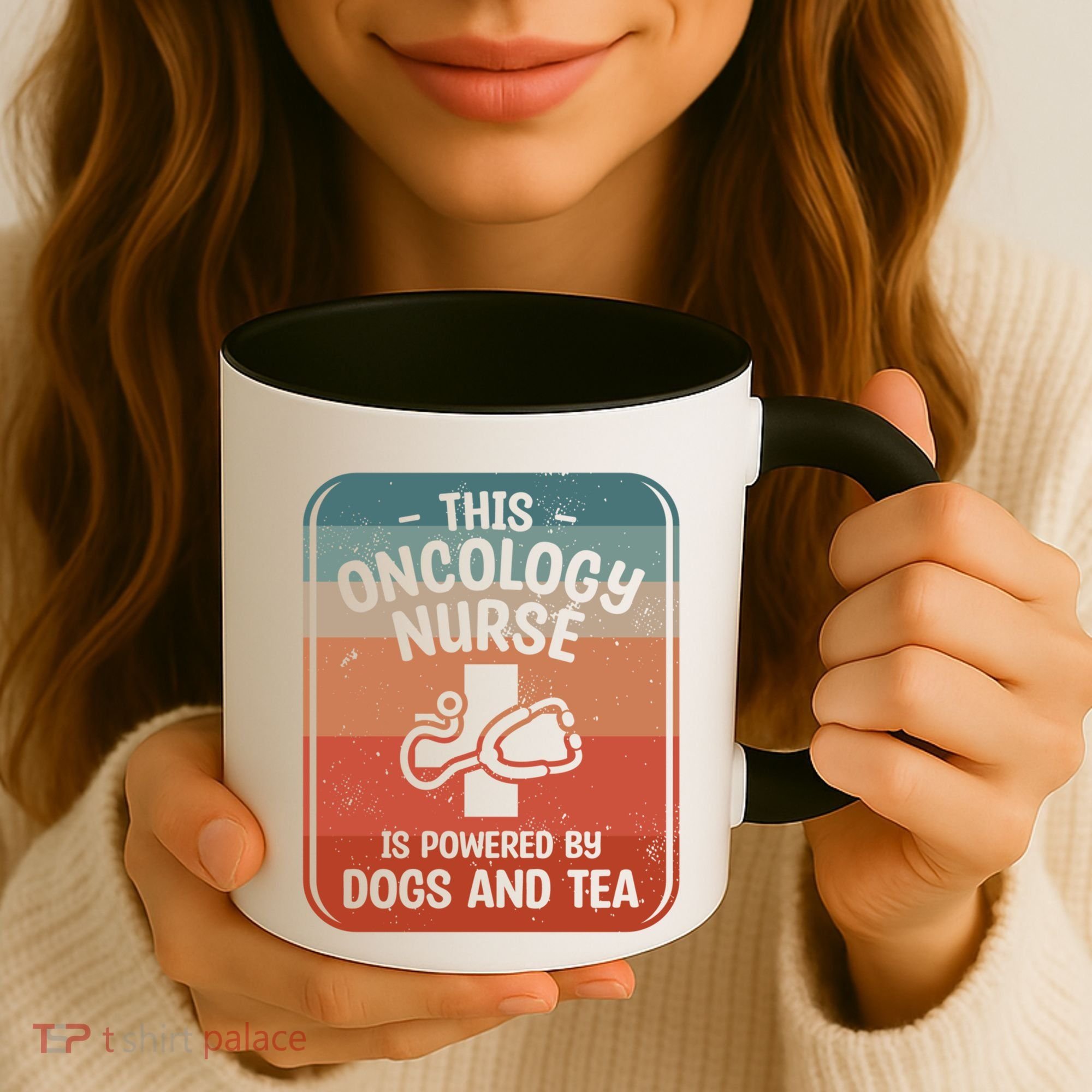 This Oncology Nurse Is Powered By Dogs And Tea Oncologist Cute Gift Coffee Mug