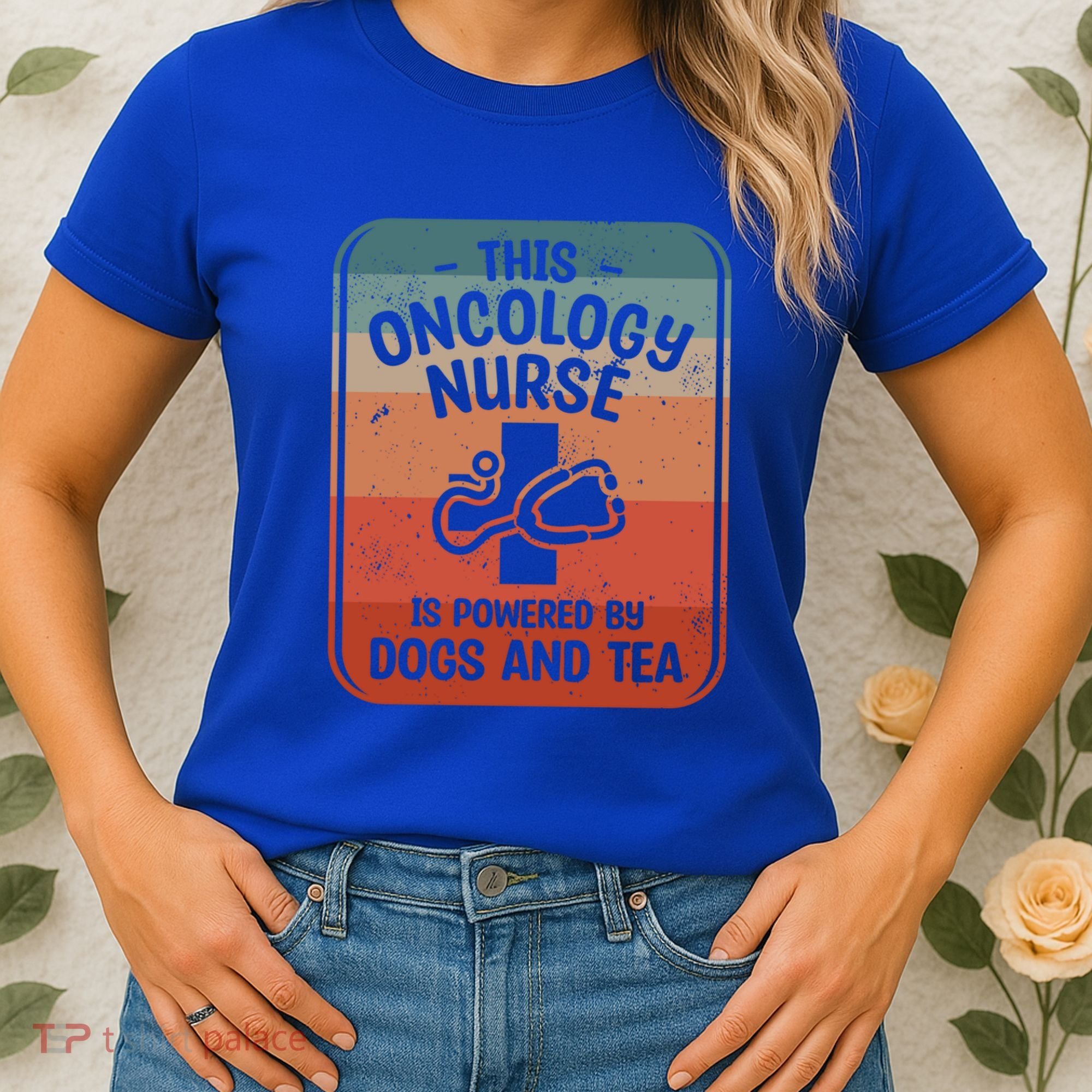 This Oncology Nurse Is Powered By Dogs And Tea Oncologist Cute Gift Women's T-Shirt