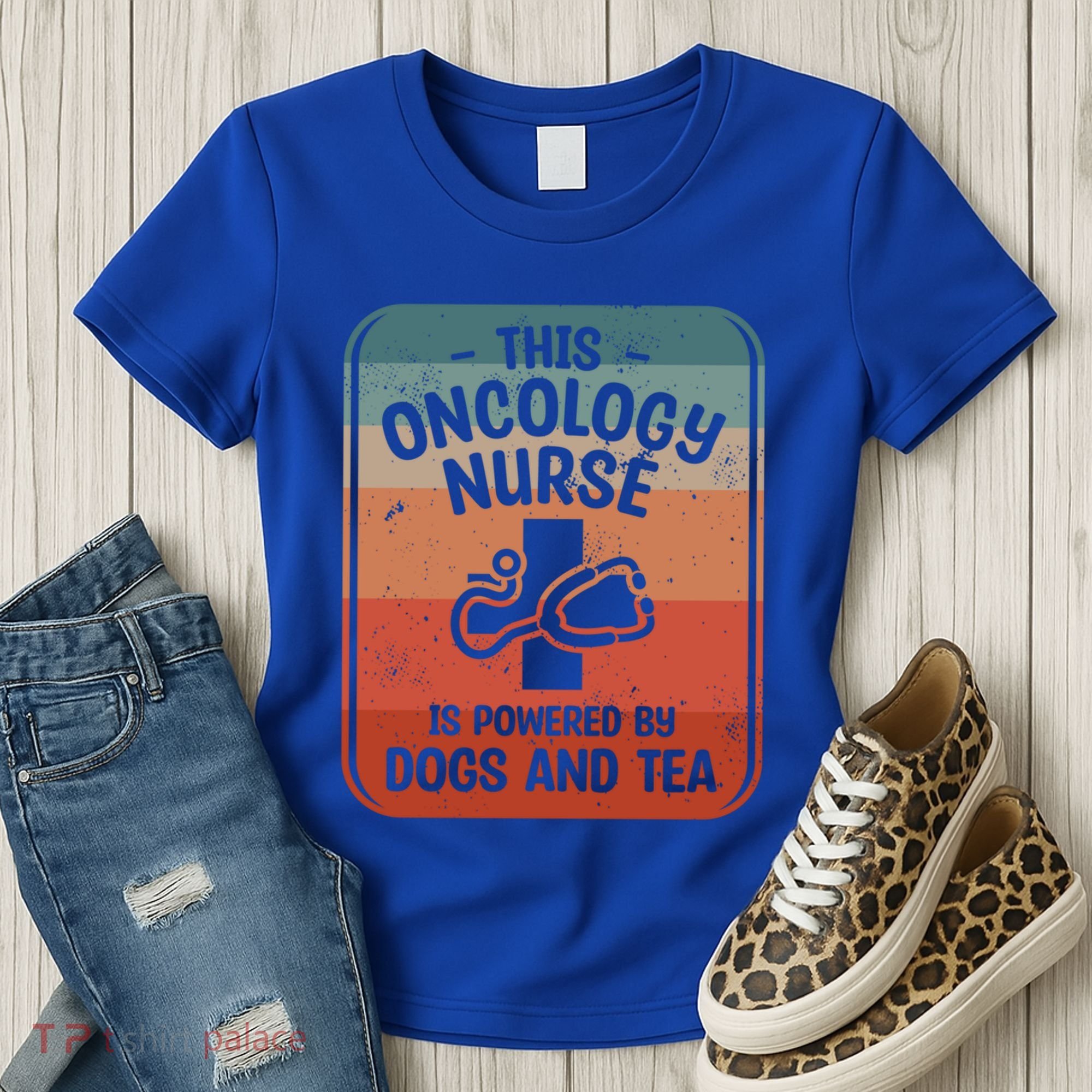 This Oncology Nurse Is Powered By Dogs And Tea Oncologist Cute Gift Women's T-Shirt