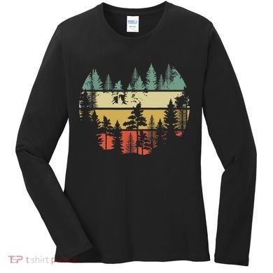 Trees Outdoors Nature Wildlife Retro Forest TShirt Women's Long Sleeve Shirt