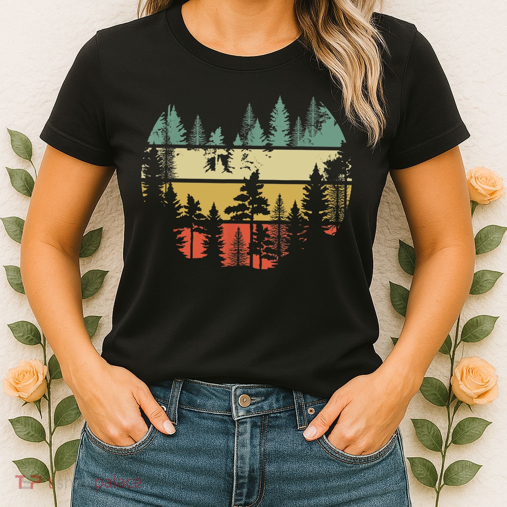 Trees Outdoors Nature Wildlife Retro Forest TShirt Women's T-Shirt