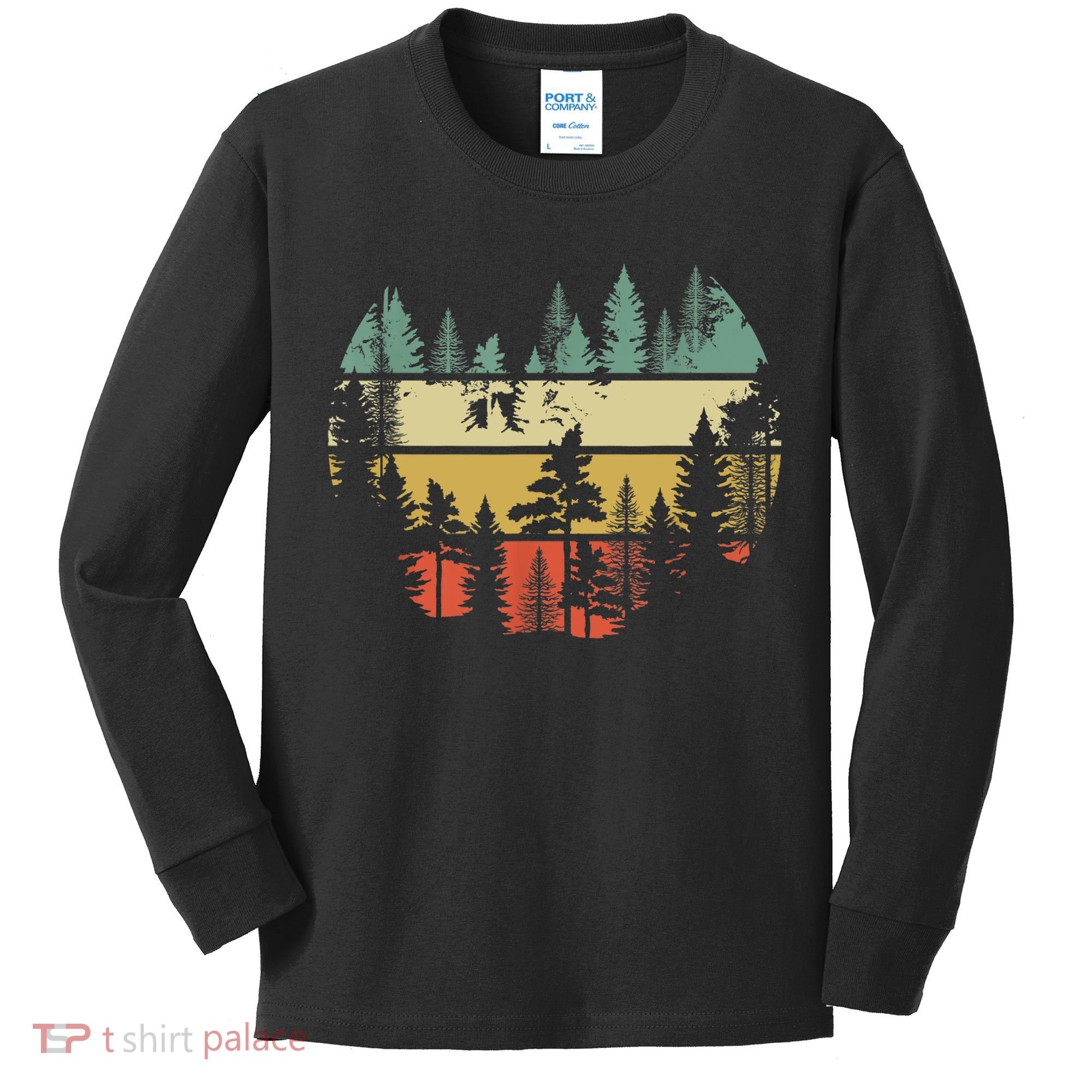 Trees Outdoors Nature Wildlife Retro Forest TShirt Kids Long Sleeve Shirt