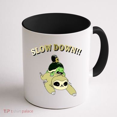 Too Fast Turtle Riding Sloth Coffee Mug back