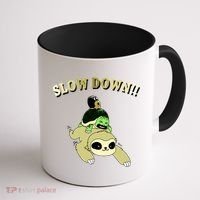 Too Fast Turtle Riding Sloth Coffee Mug thumb 1