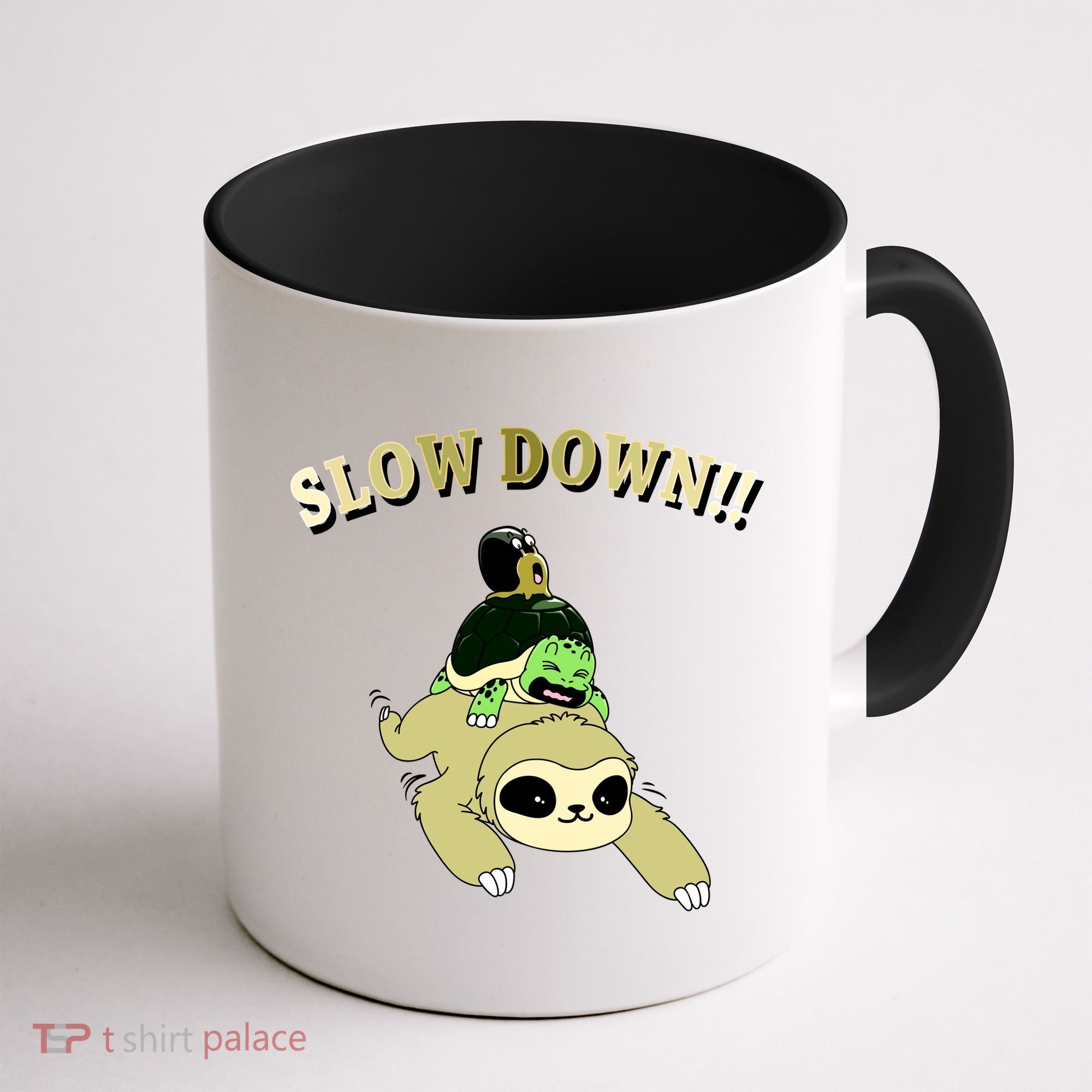 Too Fast Turtle Riding Sloth Coffee Mug